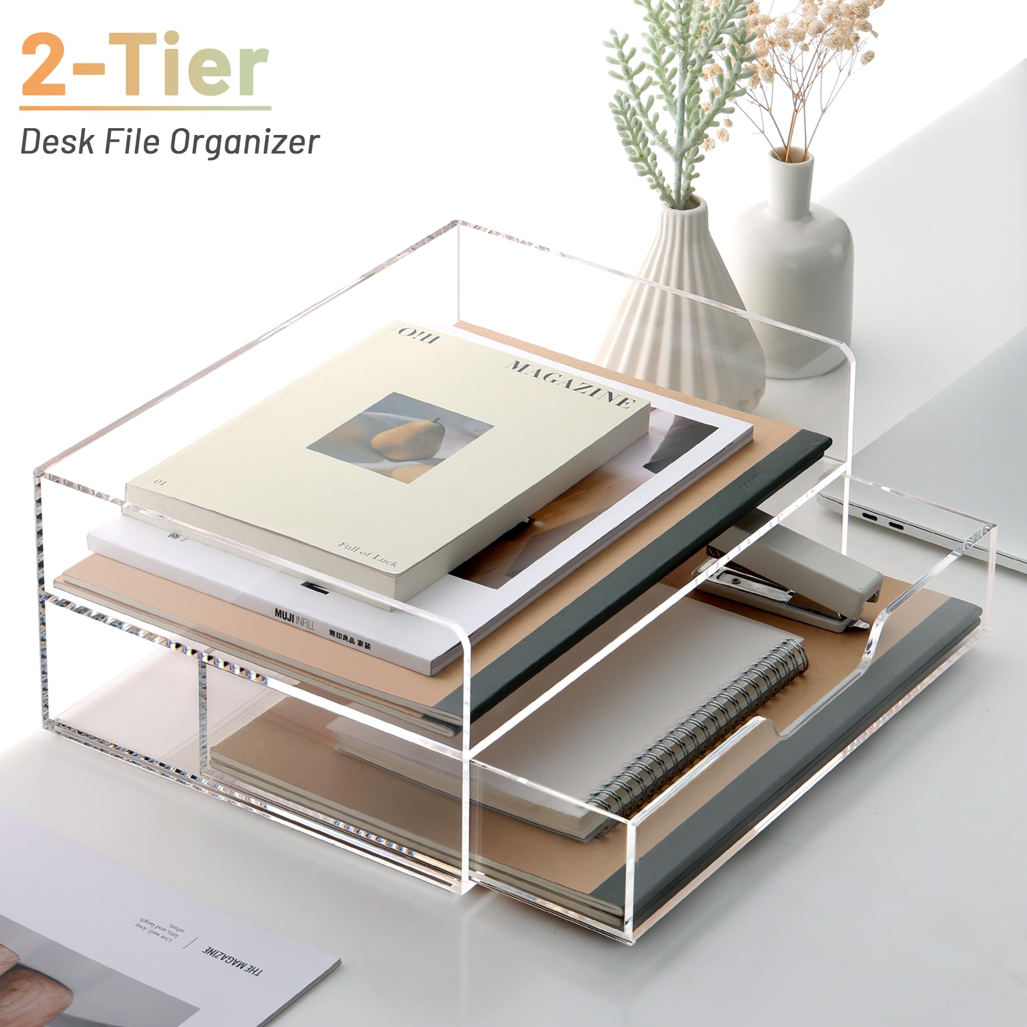 SANRUI Organizer da scrivania in acrilico con cassetto, vassoio di carta a 2 ripiani per lettera/A4 stampante/riviste, forniture per casa e ufficio