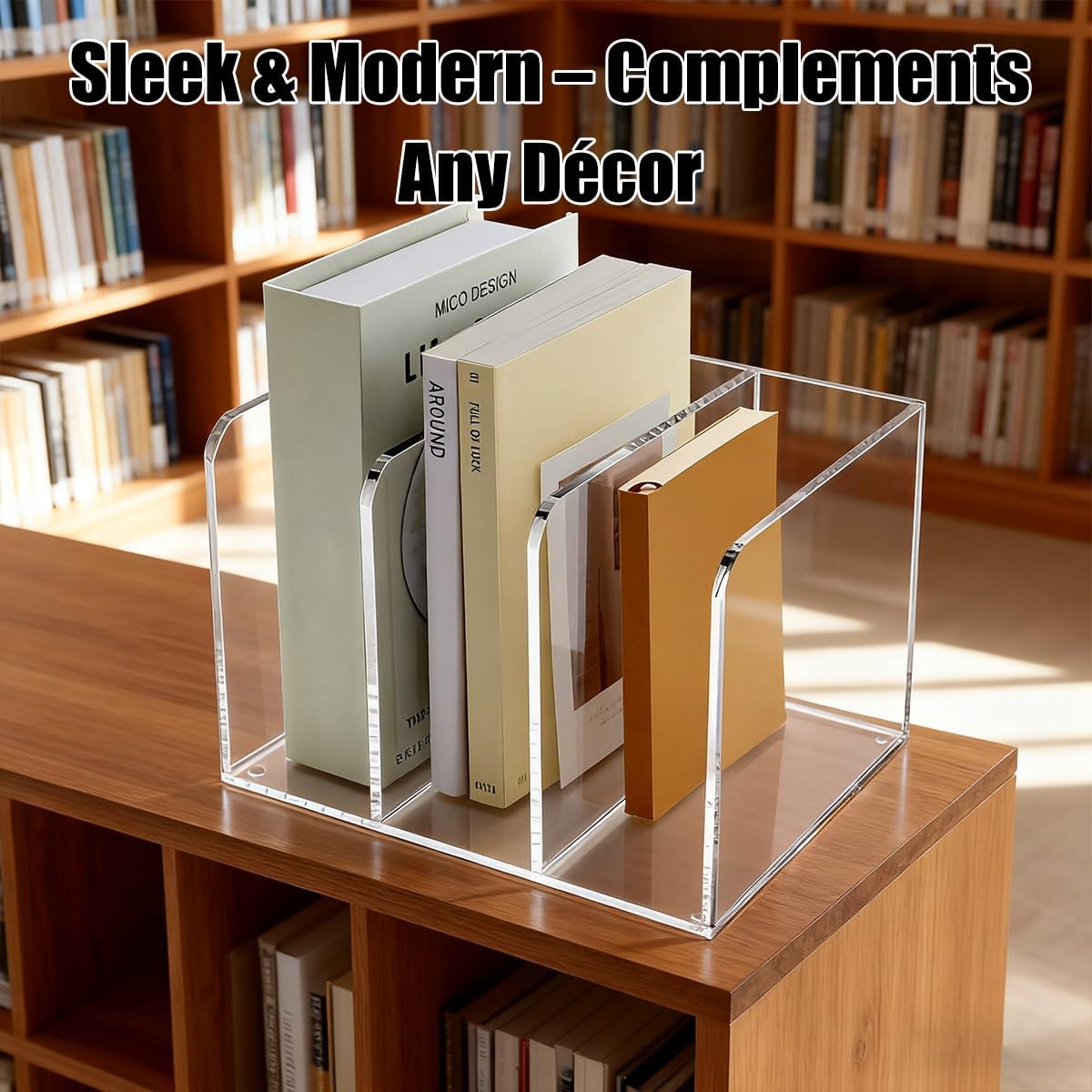 1 Pcs 3-Section Acrylic Magazine File Holder, Desk Organizer Book Rack with 3 Vertical Compartments, Magazine Holders for Book Envelope, Desk Organizer for Home Office