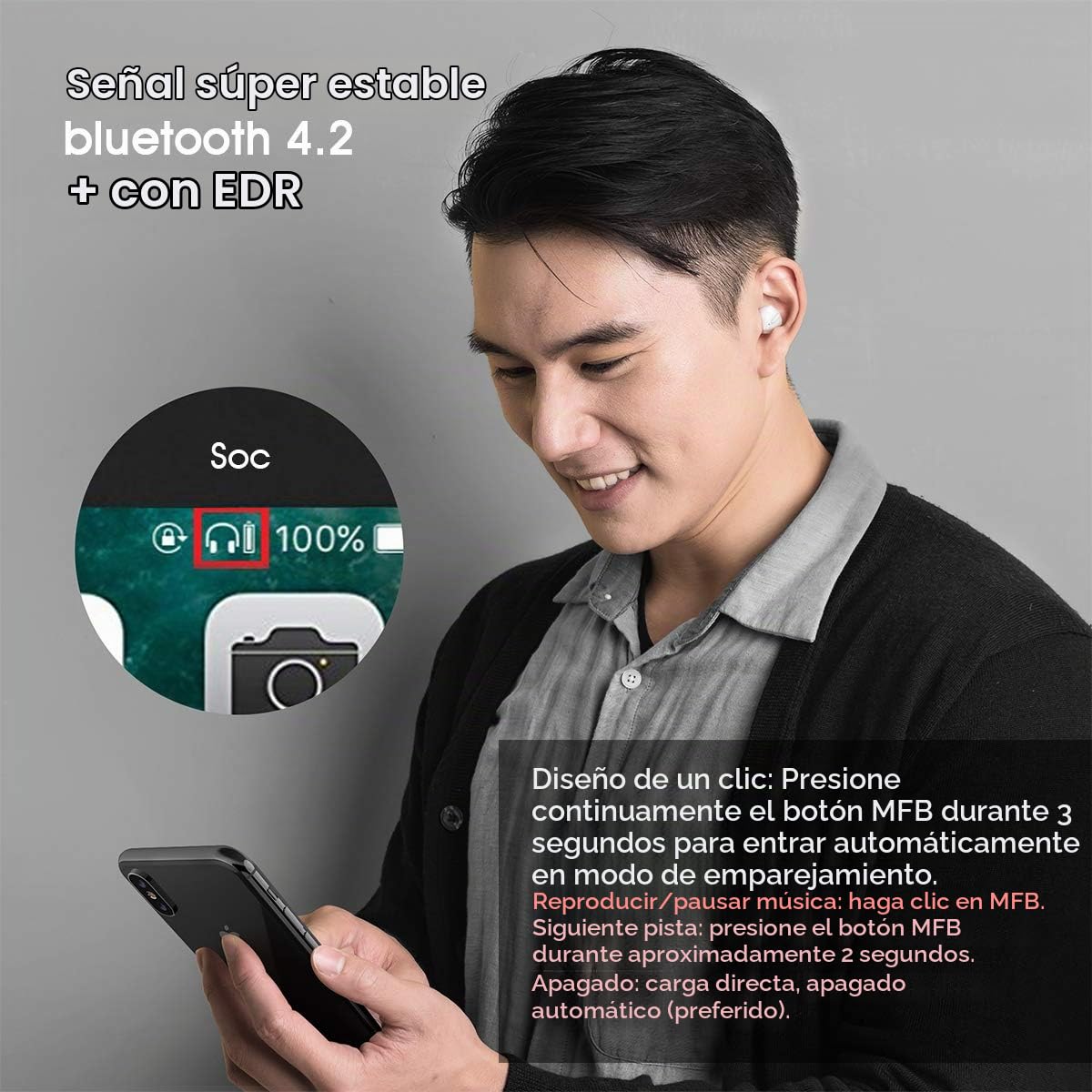 Auriculares Invisibles Bluetooth para Dormir, Mini Auriculares discretos Ocultos para el Trabajo, pequeños Canales auditivos - Auriculares Individuales con Funda de Carga (Negro)