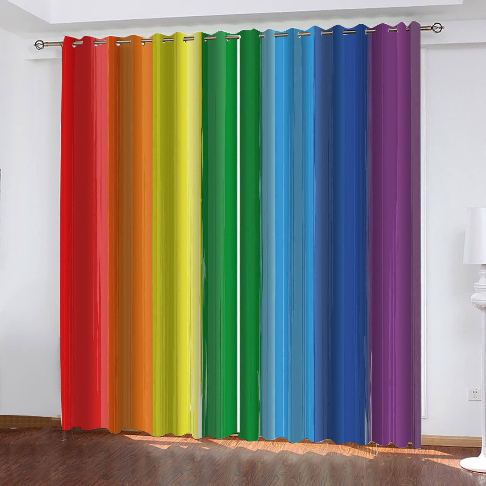HOUKAI Thermal Insulated Curtains, 3D Seven Colours Rainbow Print Curtains For Bedroom Thermal Room Darkening Curtains For Living Room, 2x52x84 Inch Drop, Blackout Curtains Window For Girls, 2 Panels