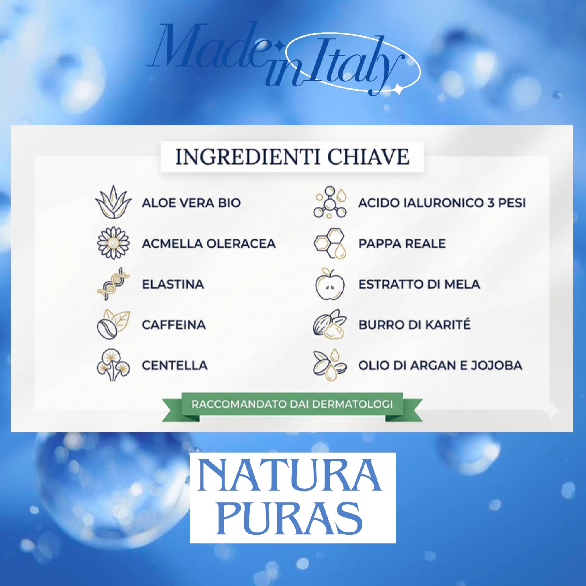 Crema Viso Antirughe Effetto Filler e Lifting, 50ml NaturaPuras | Triplo Acido Ialuronico Multipeso, Acmella Oleracea e Caffeina, Rimpolpante, Per Pelle Matura Over 40 e Over 50