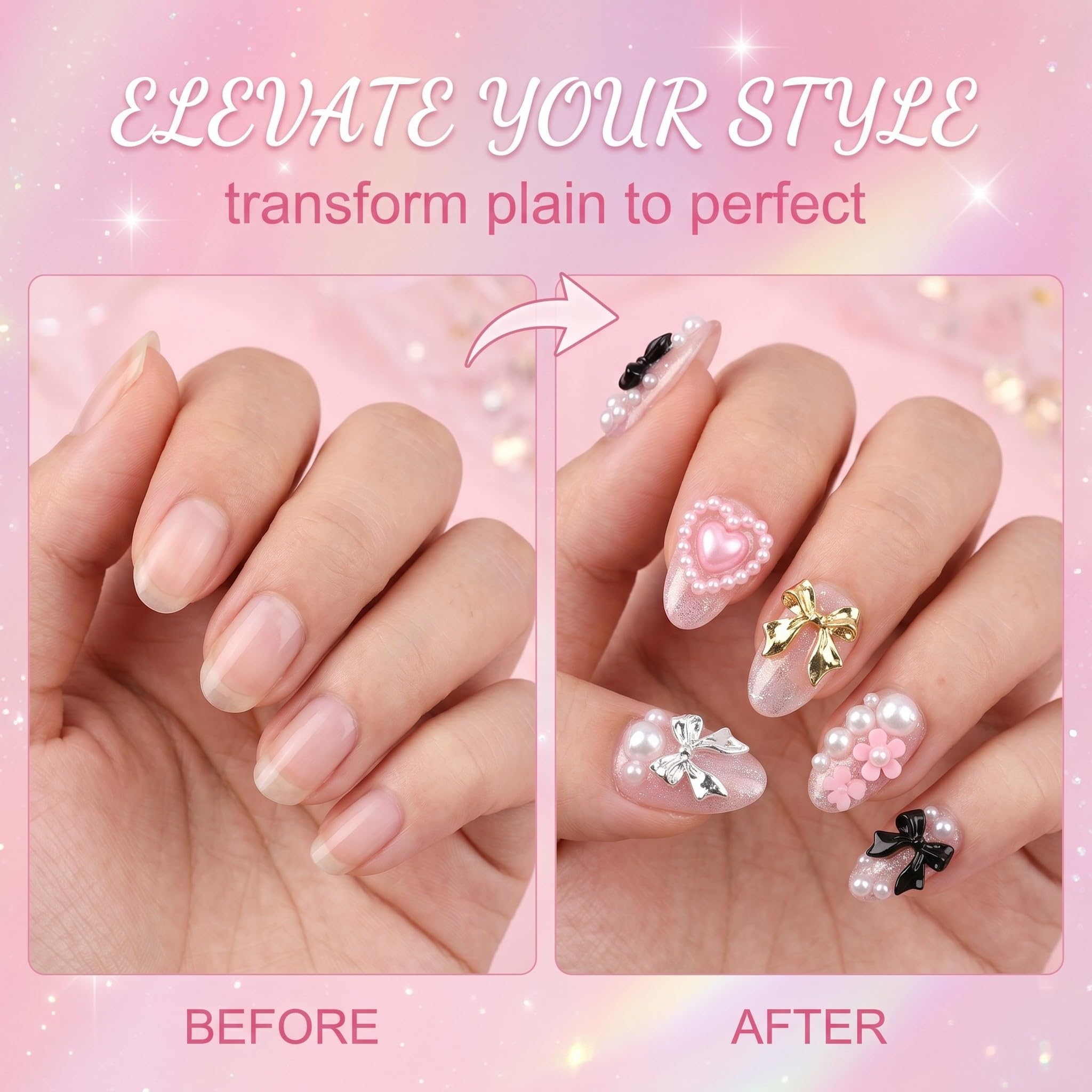 1 boîte de pendentifs pour ongles avec nœud blanc, rose, noir, nœud 3D, mignon, dos plat, nœud papillon, deco ongle nail art, strass pour ongles, loisirs créatifs