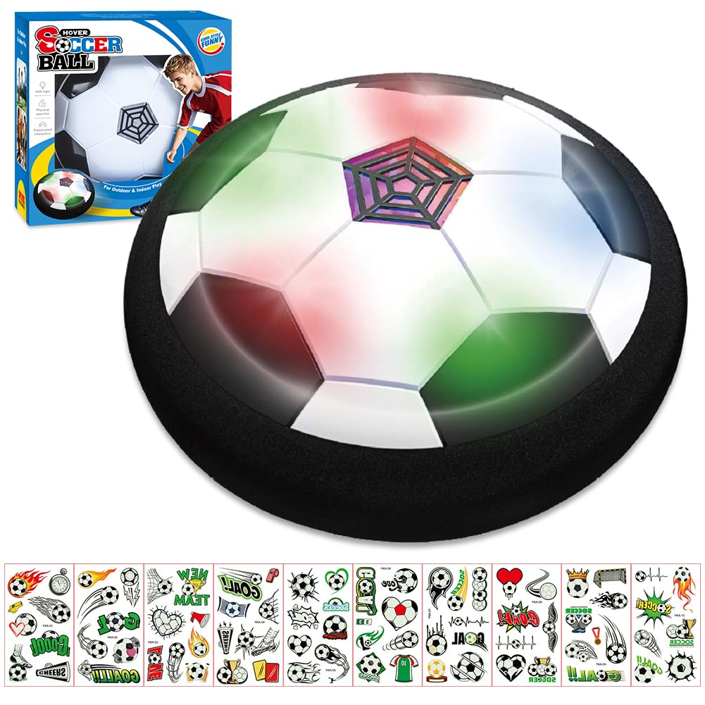 LGQHCE Hover Football, Hover Ball and 10 Sheets Football Tattoos for Kids, Air Power Football, Hover Soccer Ball, Indoor Outdoor Ball Games, Football Gifts for Boys Kids Ages 3-12