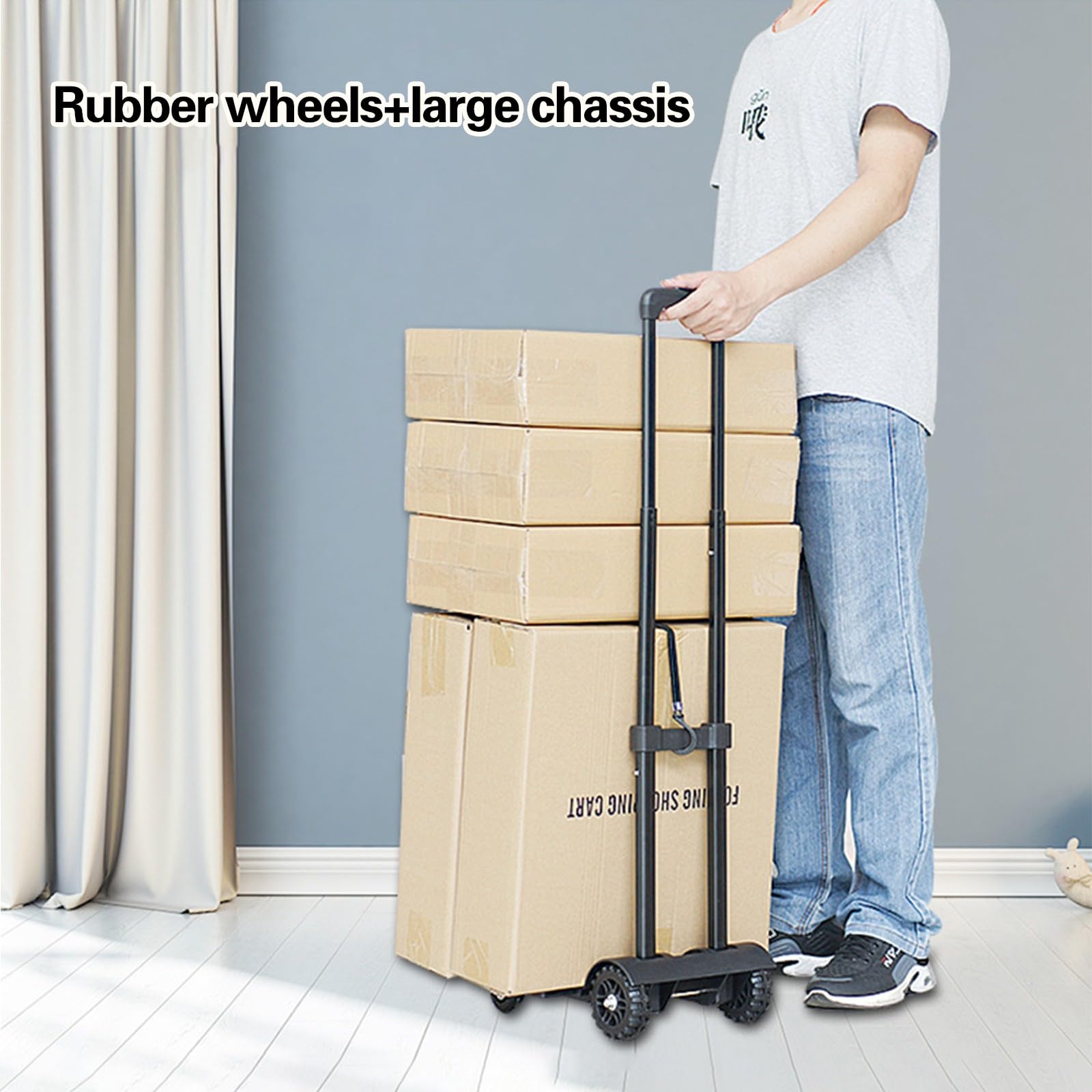 Carrelli manuali pieghevoli con 2 ruote, carrello resistente per il sollevamento di bagagli, viaggi personali, traslochi automobilistici e ufficio, capacità di carico di 65 kg A