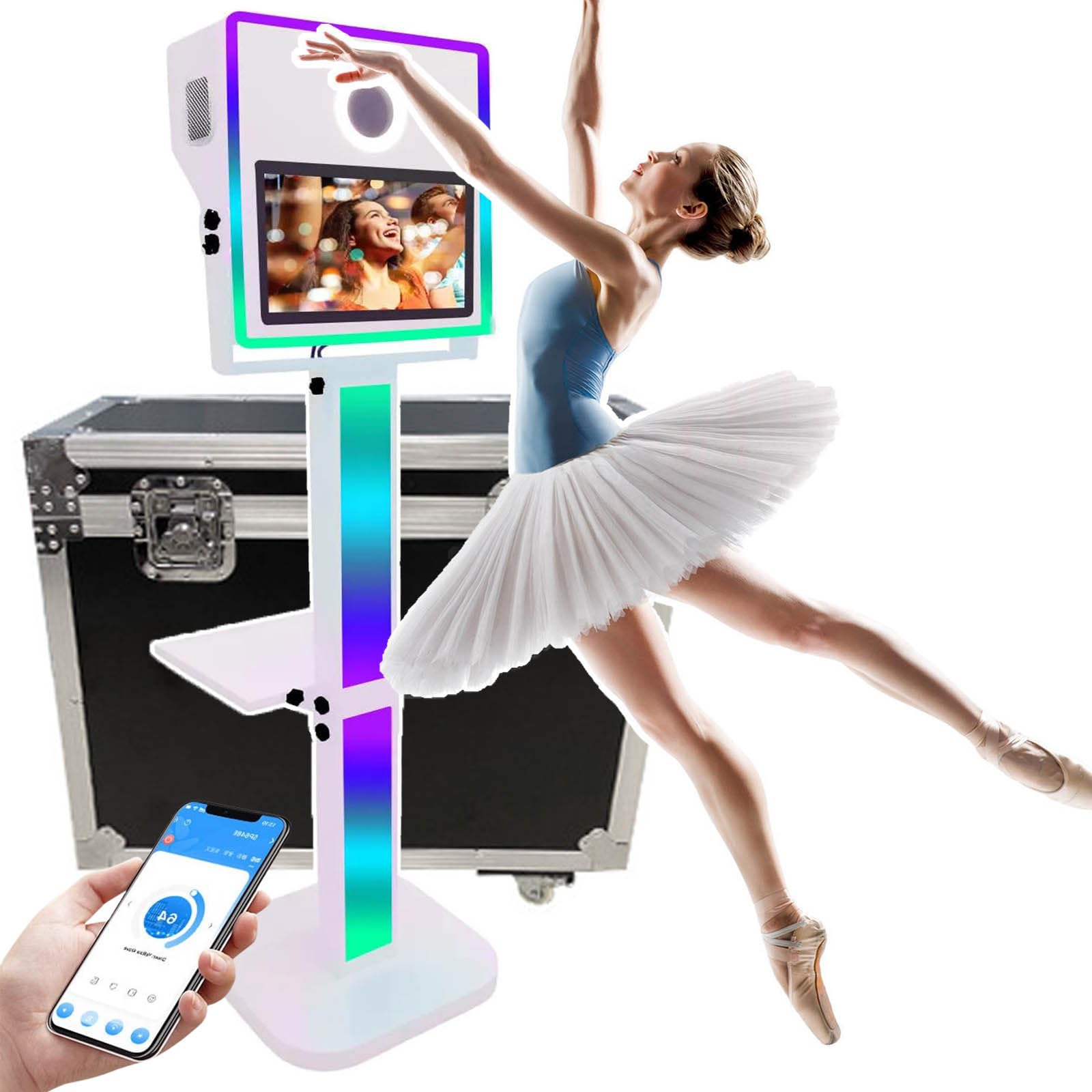 UPIKIT15.6" Selfie Magic Mirror Touch Screen Photo Booth,Dslr Photo Booth,App Control,Light/Angle Adjustable,Rgb Fill Light + Flight Case,Suitable for Weddings, Parties,White