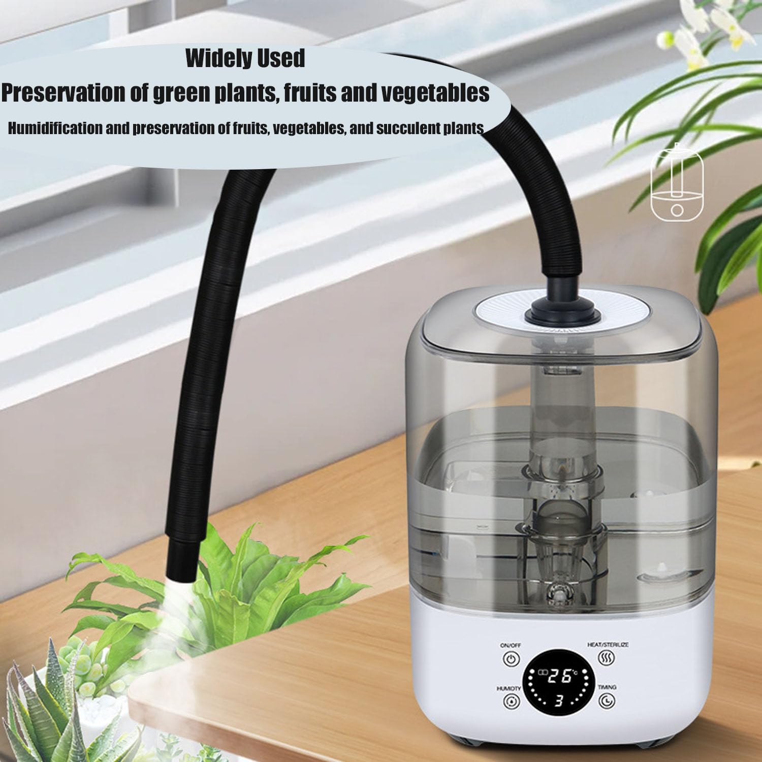 Humidificador para reptiles de 5 l, relleno superior ajustable para terrarios, anfibios, hierbas con manguera de extensión, fabricante de niebla multifuncional para el hogar