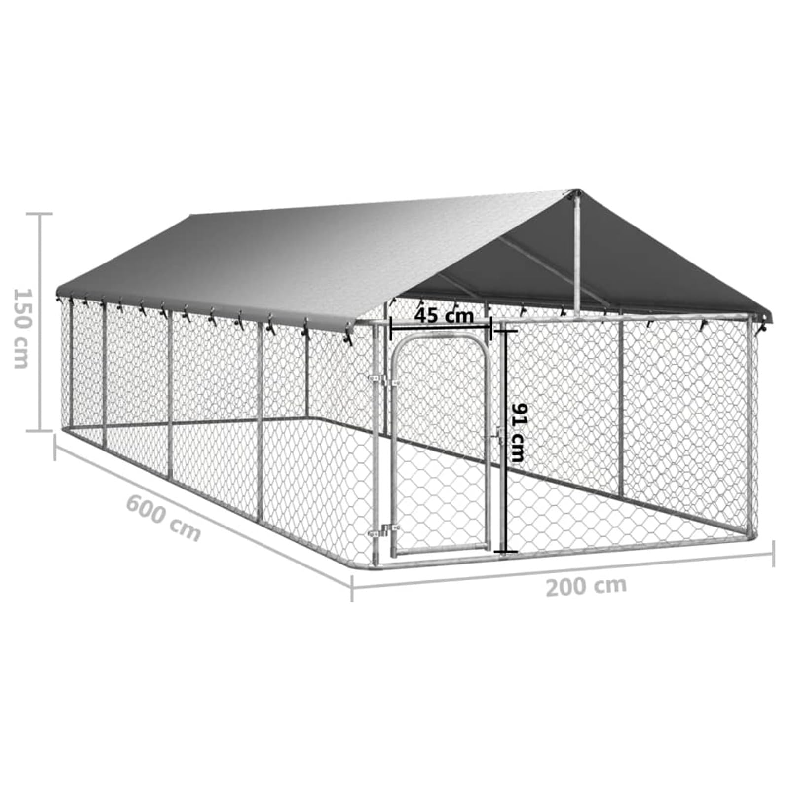 ARKEM Gabbia per Cani da Esterno con Tetto 600x200x150 cm,Recinto per Cani da Giardino, Gabbia per Conigli, Recinto per Animali Domestici, Gatti, Cuccioli, Porte con Chiavistello e Parasole, in Fili M