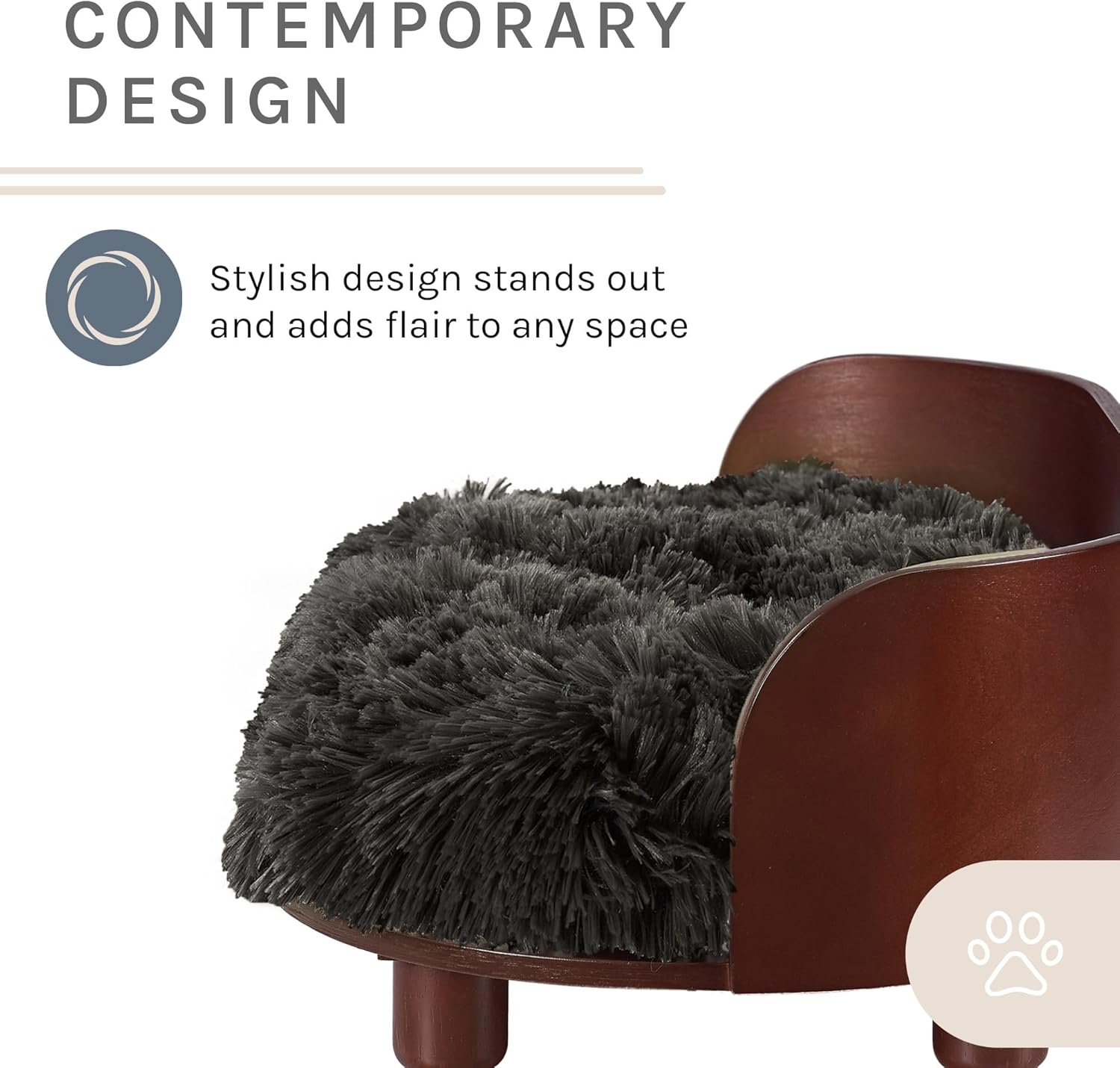 Sam's Pets Kuai Medium Pet Bed in Dark Brown- Bent Wood - Modern Design - Curved Shape - Soft Fur for Comfort - Easy Cleaning - Non-Slip Grip - Ideal for Dogs and Cats of All Life Stages.