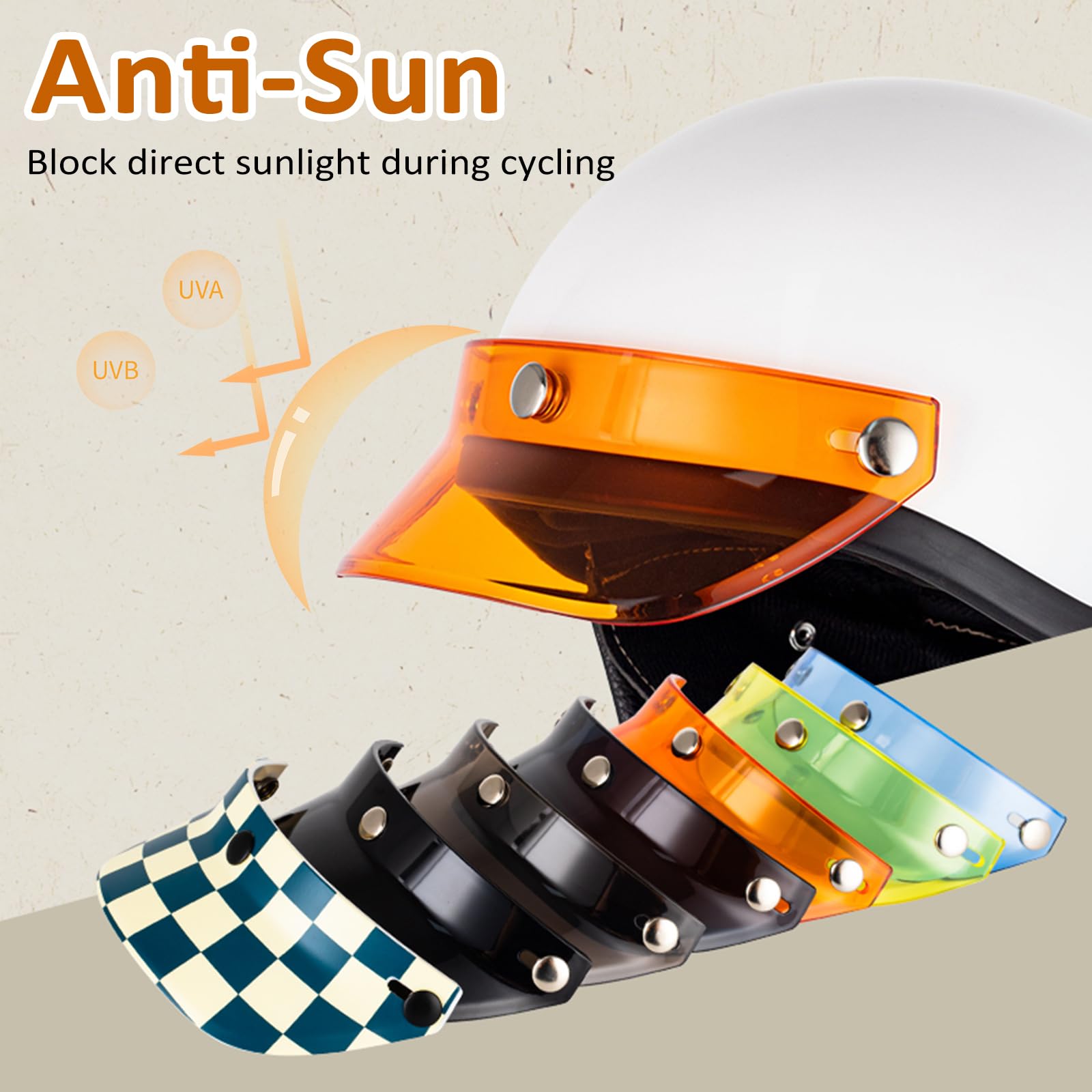 Visière Casque Moto Shkalacar 3/4 Ouvert - Pare-Soleil Rétro Ajustable Anti-UV