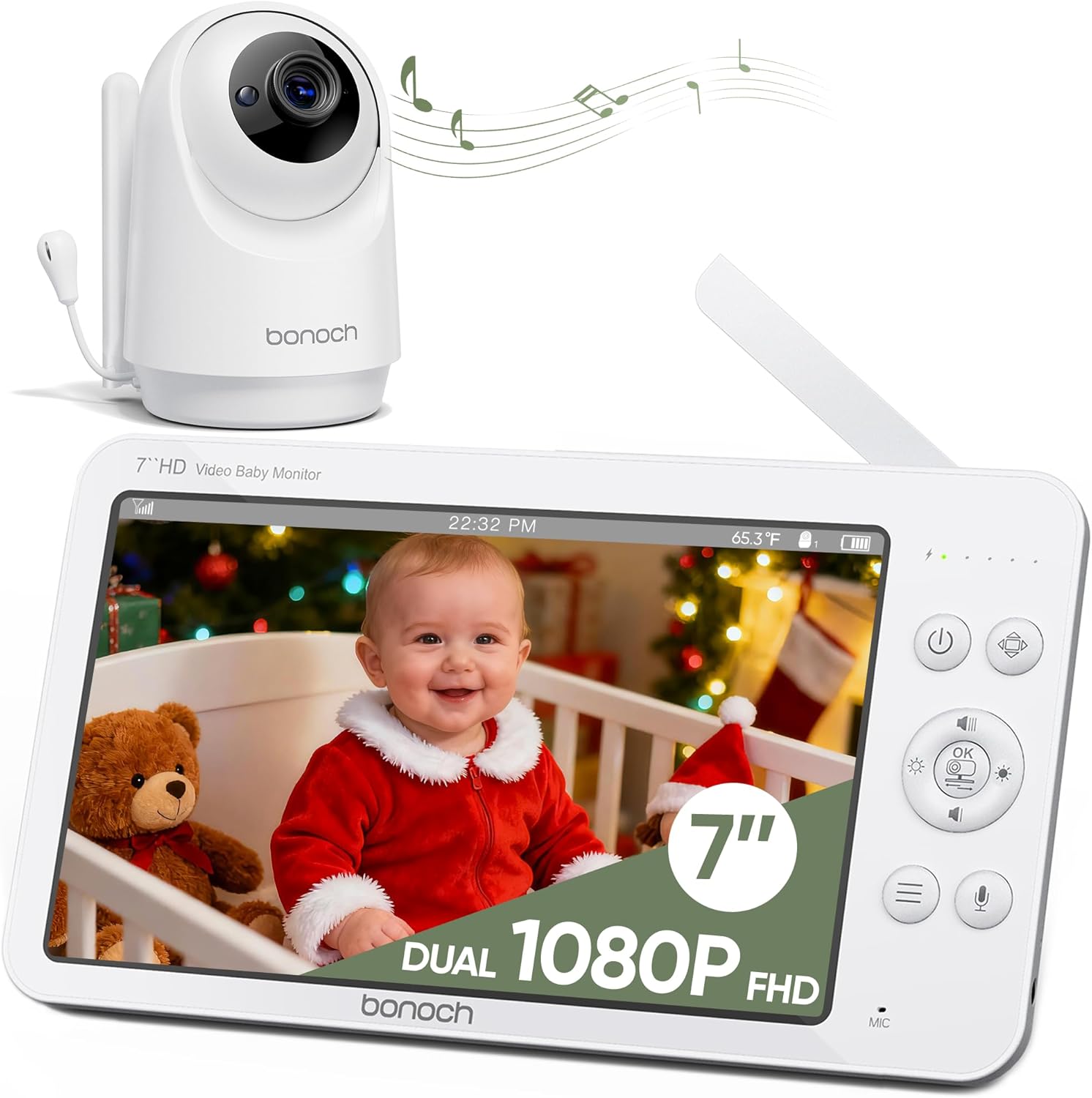 bonoch 7" Baby Monitor with Camera and Audio, Upgraded 1080P HD MegaView No WiFi Video Baby Monitor,