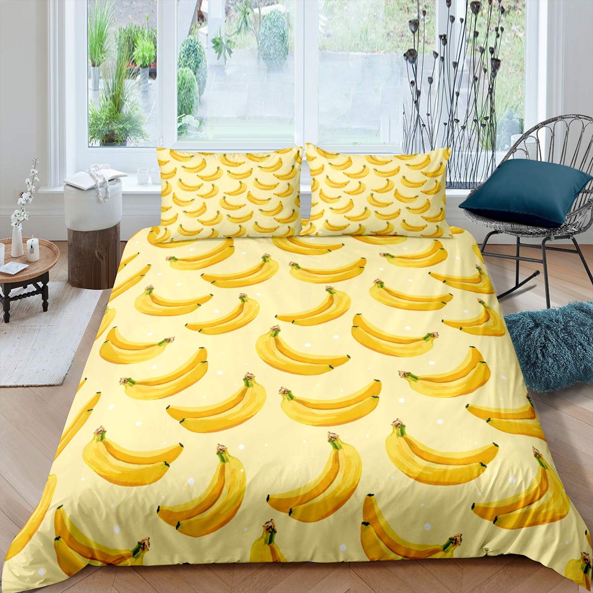 Loussiesd Boys ‎Multicoloured 10170 Banana Bedding Set For Kids Girls Teens Tropical Fruit Yellow Summer Duvet Cover Lightweight Microfiber Quilt Cover Decor 3Pcs Comforter Cover With 2 Pillowcase King