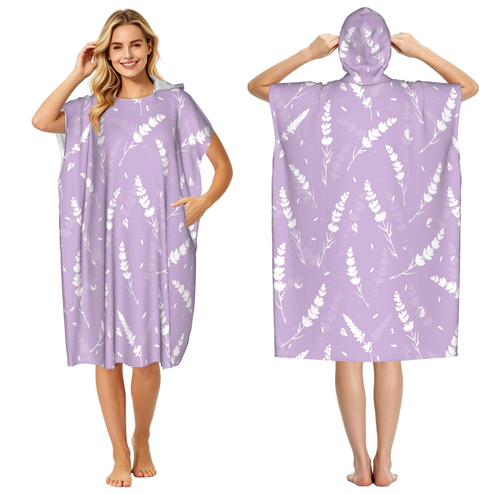 Poadnly Purple Lavender, Adult Hooded Beach Towel 90 x 110 cm,Changing Bath Robe, Surf Poncho Towel For Women Men