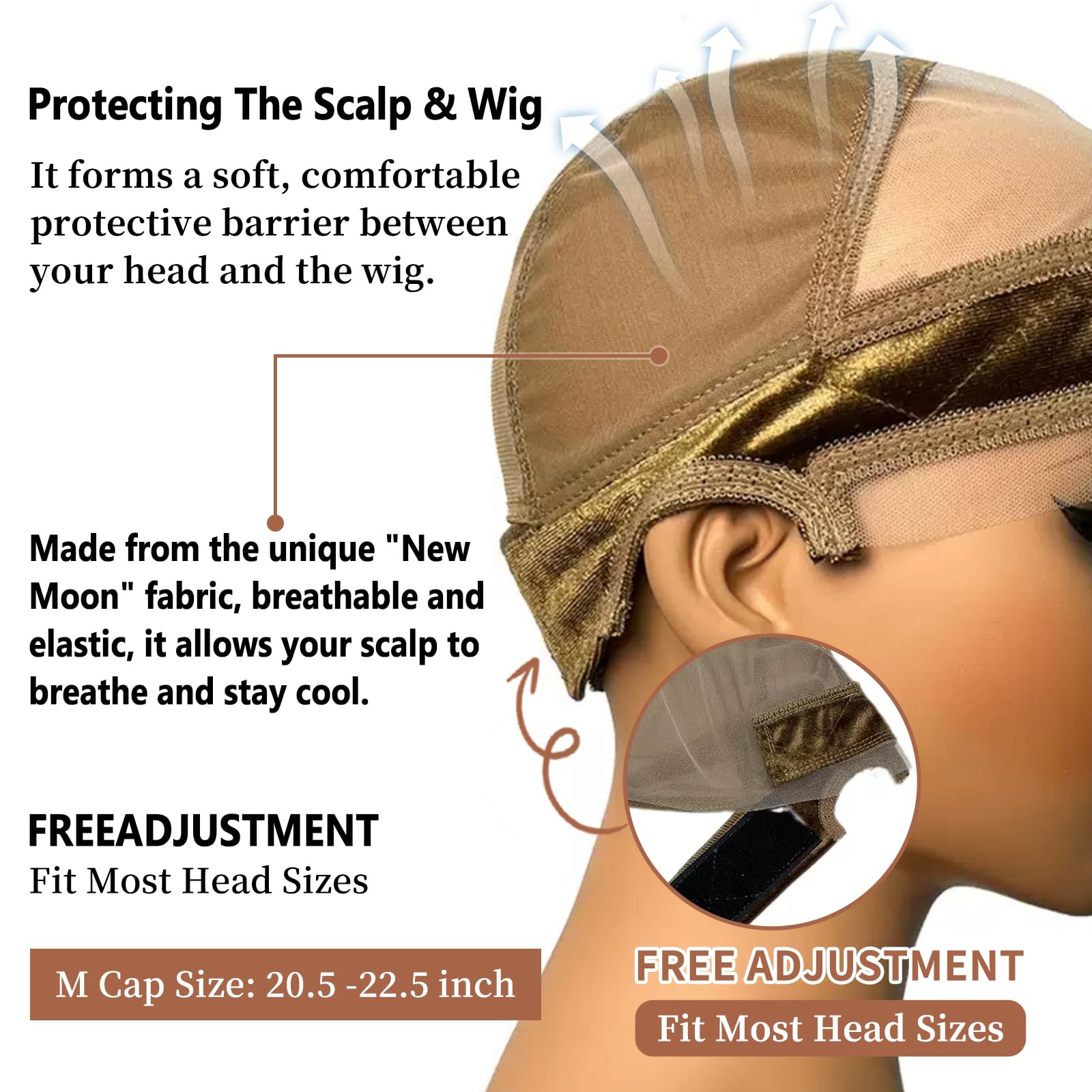 Lace Wig Cap with Grip Band for Keeping Wigs In Place 13x4 Wider Transparent Lace for Glueless Wig Adjustable Grip Cap with Velcro Headband (Light brown) - Image 3