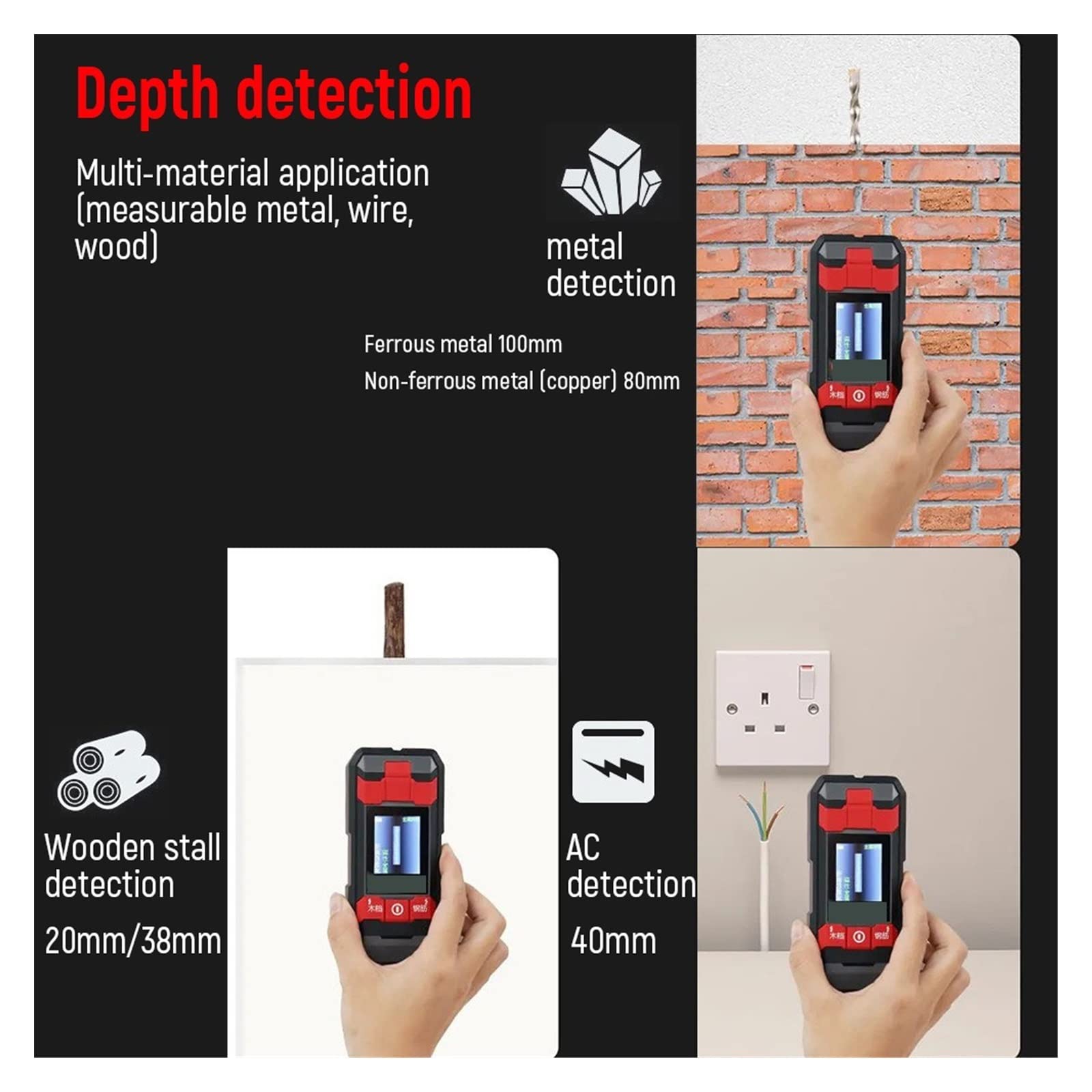 Détecteur Mural, Détecteur de métaux détecteur de câblage détecteur de mur câble professionnel LCD tension ca cuivre bois détecter Scanners muraux