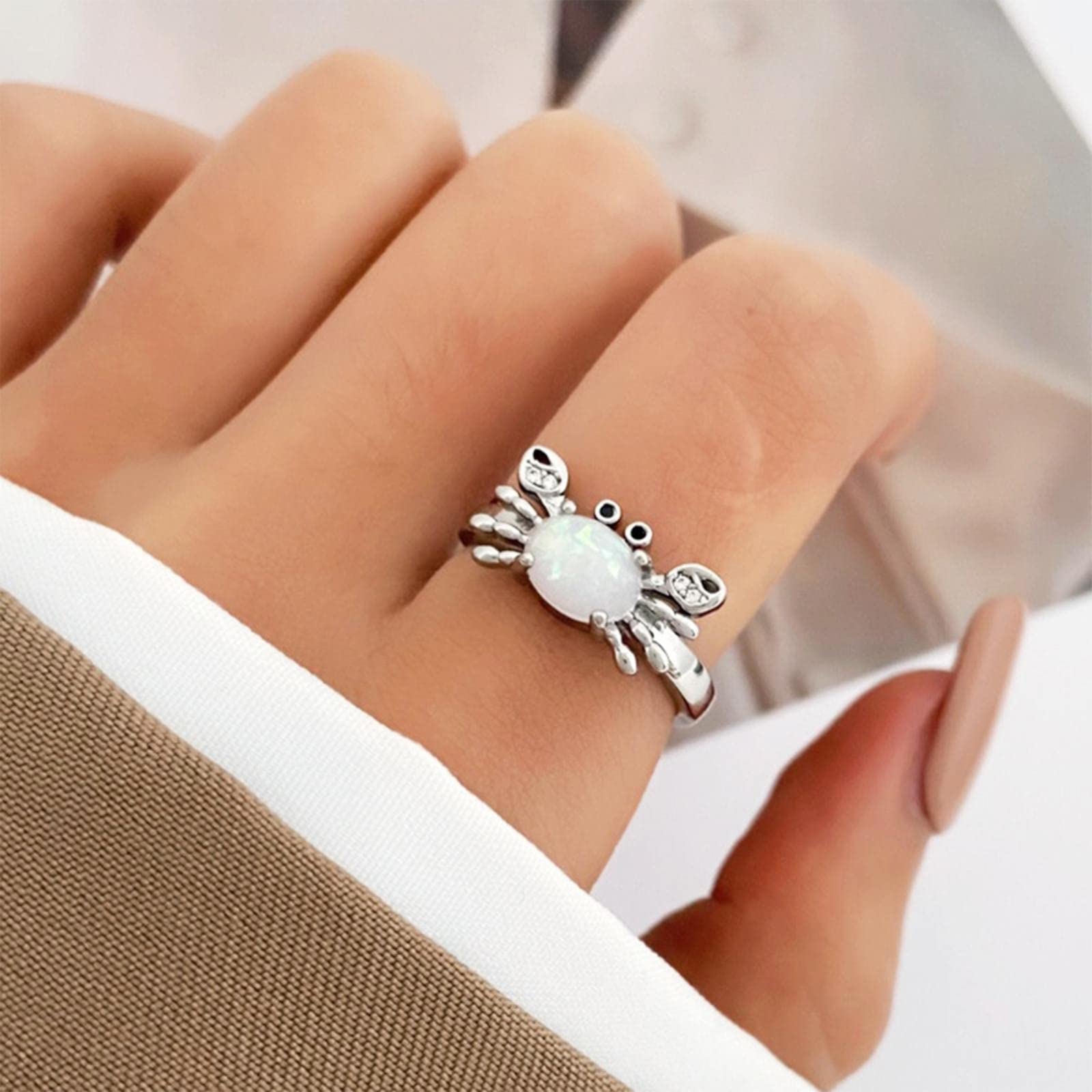 Amazon.com: Women Crab Rings Opal Inlaid Zircon Engagement Rings