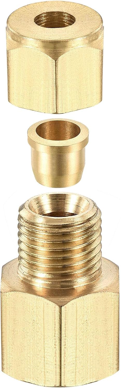sourcing map Compression Tube Fitting M12x1mm Female Thread x 6mm Tube OD Straight Coupling Adapter Brass - Image 4