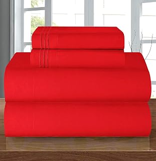 Elegant Comfort King Red Microfiber 4-Piece Sheet Set - Wrinkle-Resistant, Deep Pocket 16", 1500TC Soft Hotel Luxury Bedding