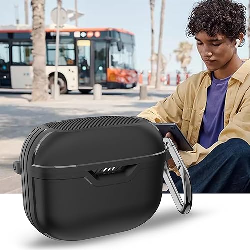 Miniatura 3 de SKTDWEI Compatible con JBL Tune 230NC TWS - Funda frontal LED visible de cuerpo completo, TPU militar, carcasa rígida con llavero y cordón (negro)