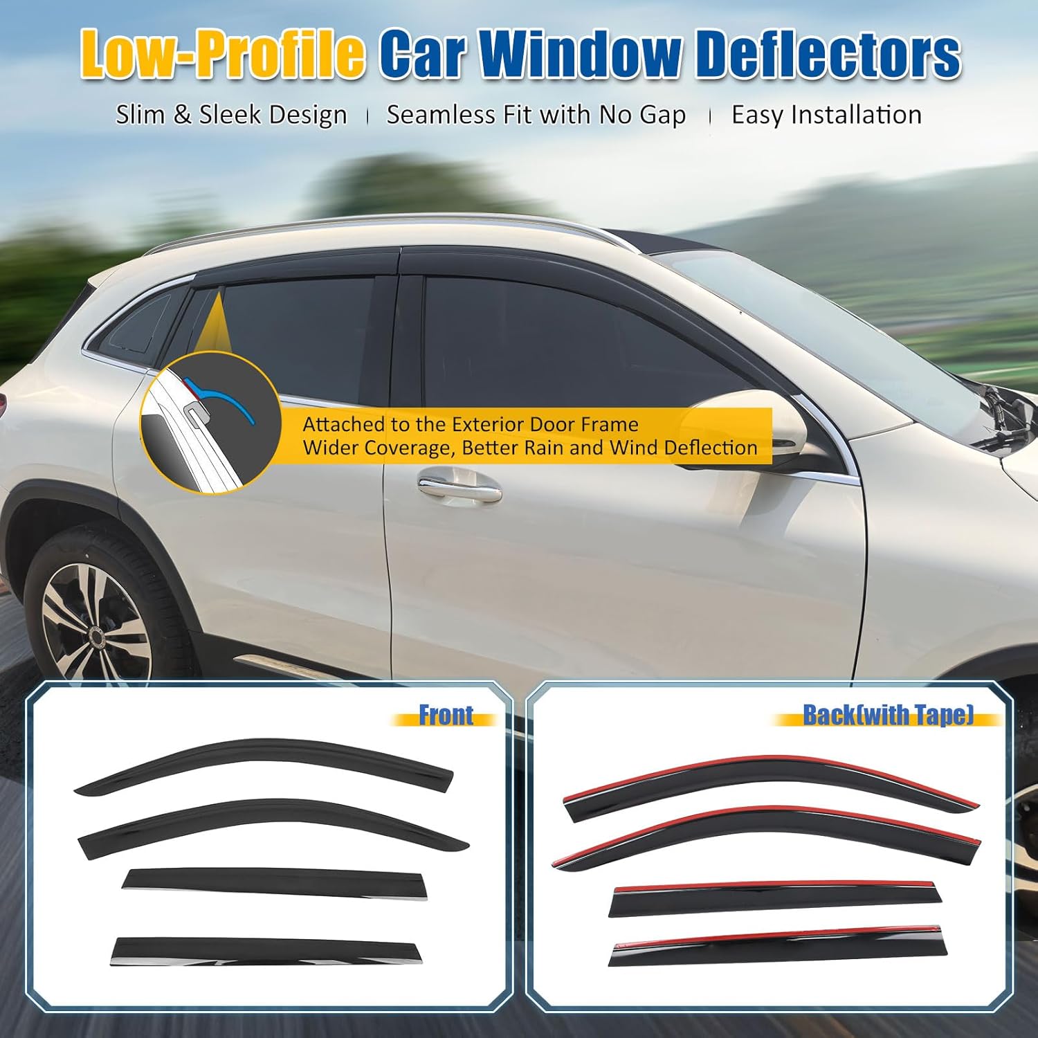 FREEMOTOR802 Low-Profile Window Deflectors Fits 2019-2025 BMW G05 X5 | Tape-on Mount Rain Guards Side Window Visors Wind Deflectors Dark Tinted Acrylic 4-Piece