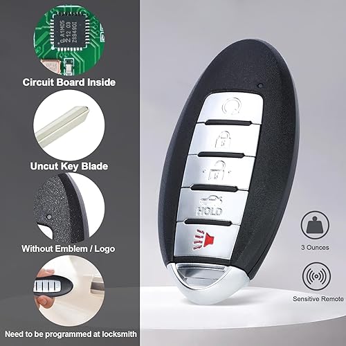 Miniatura 5 de Reemplazo remoto inteligente de la llave del coche de entrada sin llave 433MHz 4A chip para Nissan Altima Sentra Versa KR5TXN4 S180144803 5 botones