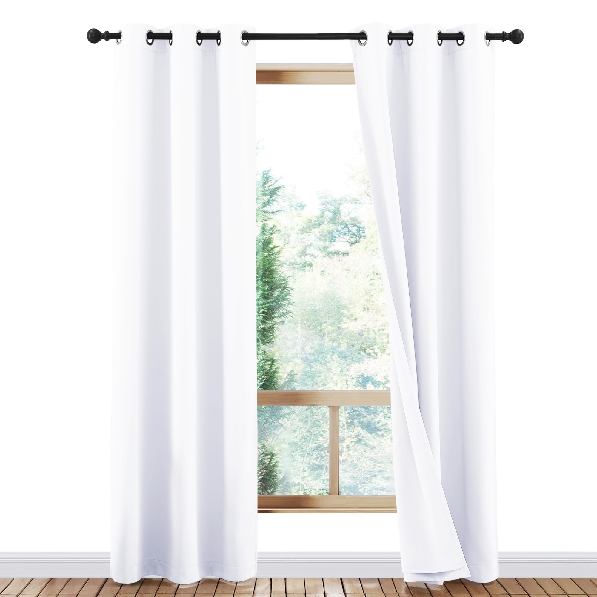 NICETOWN Snow White Cold Reducing Blackout Curtains 84" Long, Full Light Blocking Drapes with Liner, Thermal Insulated Draperies for Hall, Villa (2 Pieces, 42" Wide Each Panel, Pure Snow White)