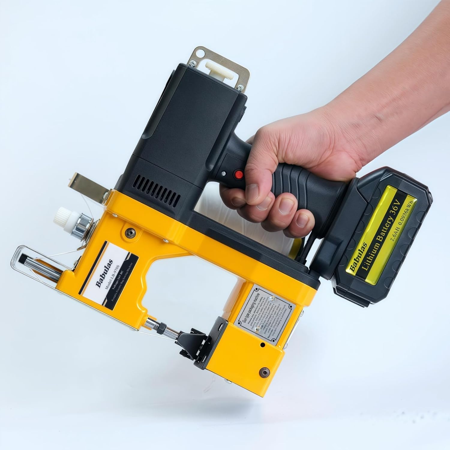 Cordless Bag Sewing Machine |PortableIndustrial Bag Closer |2-Second Fast Sealingfor Woven PP/Canvas/Jute Bags |Factory &Farm Bag Stitcher (Yellow, Lithium Battery-36VDC)