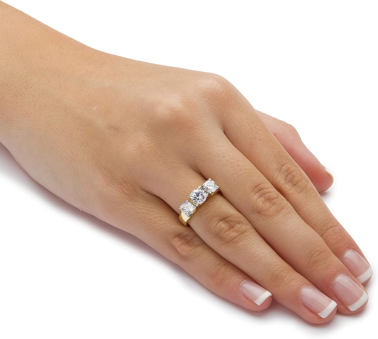 PalmBeach Yellow Gold-Plated Round Cubic Zirconia 3-Stone Bridal Ring Sizes 5-10