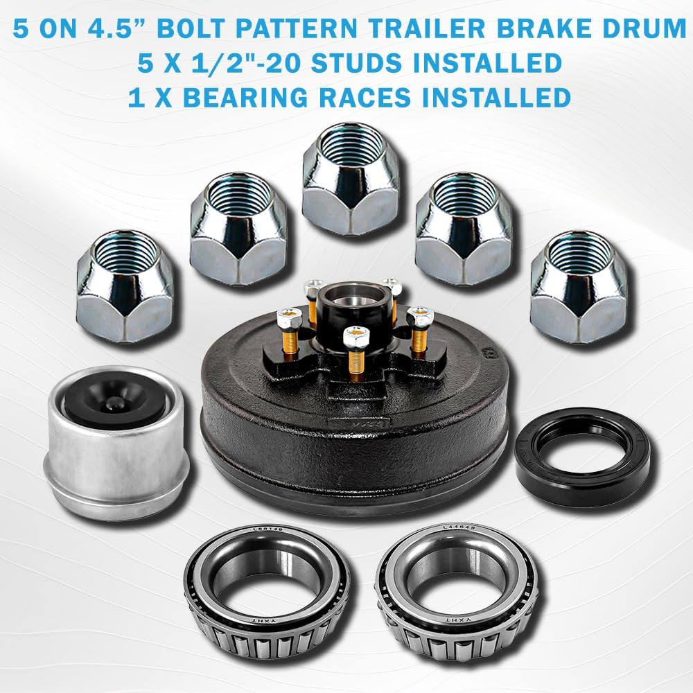 2 Sets 5 on 4.5" Trailer Brake Drum Kits with 10" x 2 1/4" Electric Trailer Brake,Trailer Brake Kit for 3,500lbs Trailer Axle
