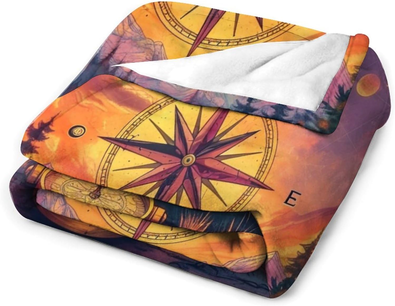 Compass and Forest Multi Pattern Printed on Fleece Blanket for Women Men Teen Lightweight Fuzzy Comfy Textured Flannel Blanket, 60""x80"", GQ-MTA-2401Slx163