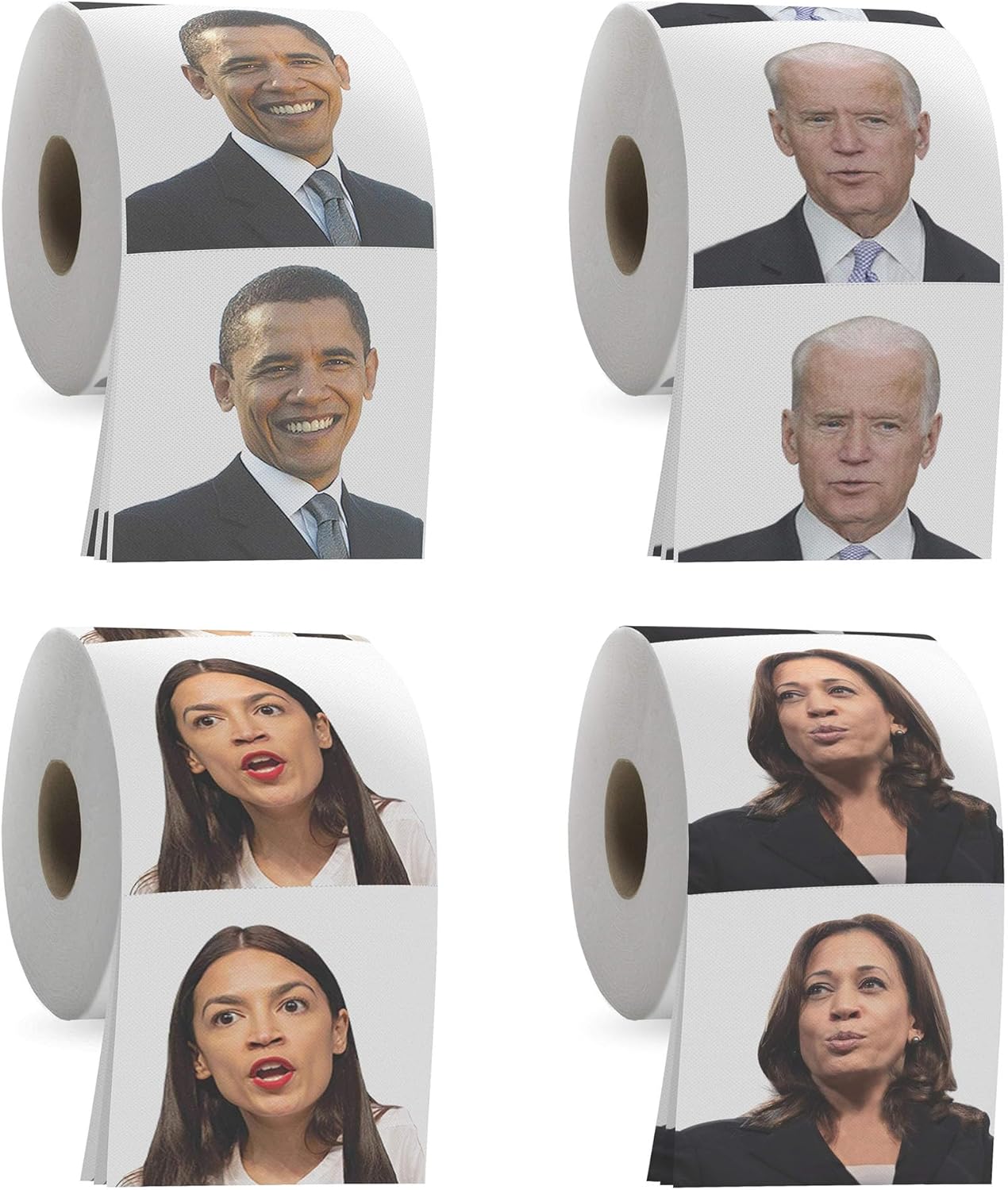 Political Leaders - Juego de rollos de papel higiénico de 3 capas con Biden, Kamala, Obama y Alexandria Ocasio-Cortez, 200 hojas por rollo,