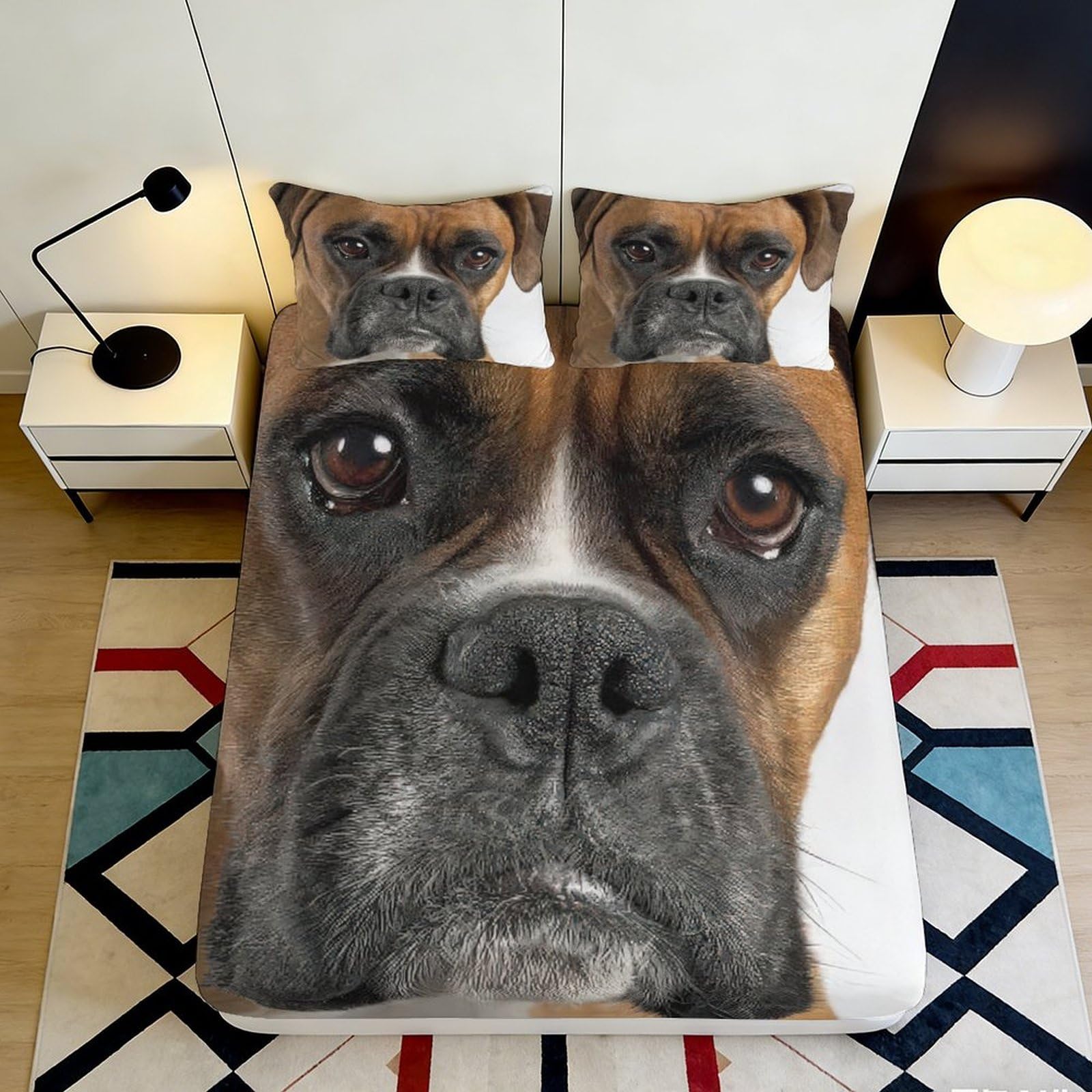 3D Printed Boxer Dog Fitted Sheet Microfiber Soft Breathable Canine Face Bed Cover for Bedroom Dormitory Guest Room Mattress Protection Decor 200x200x25cm