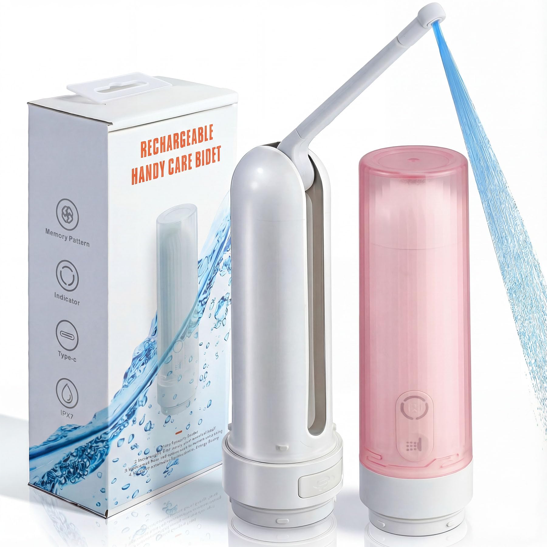 Bidé eléctrico de alta presión con pulverizador de agua portátil recargable por USB-C, bidé de viaje portátil para hombres y mujeres, higiene personal y cuidado posparto (rosa, 180 ml)