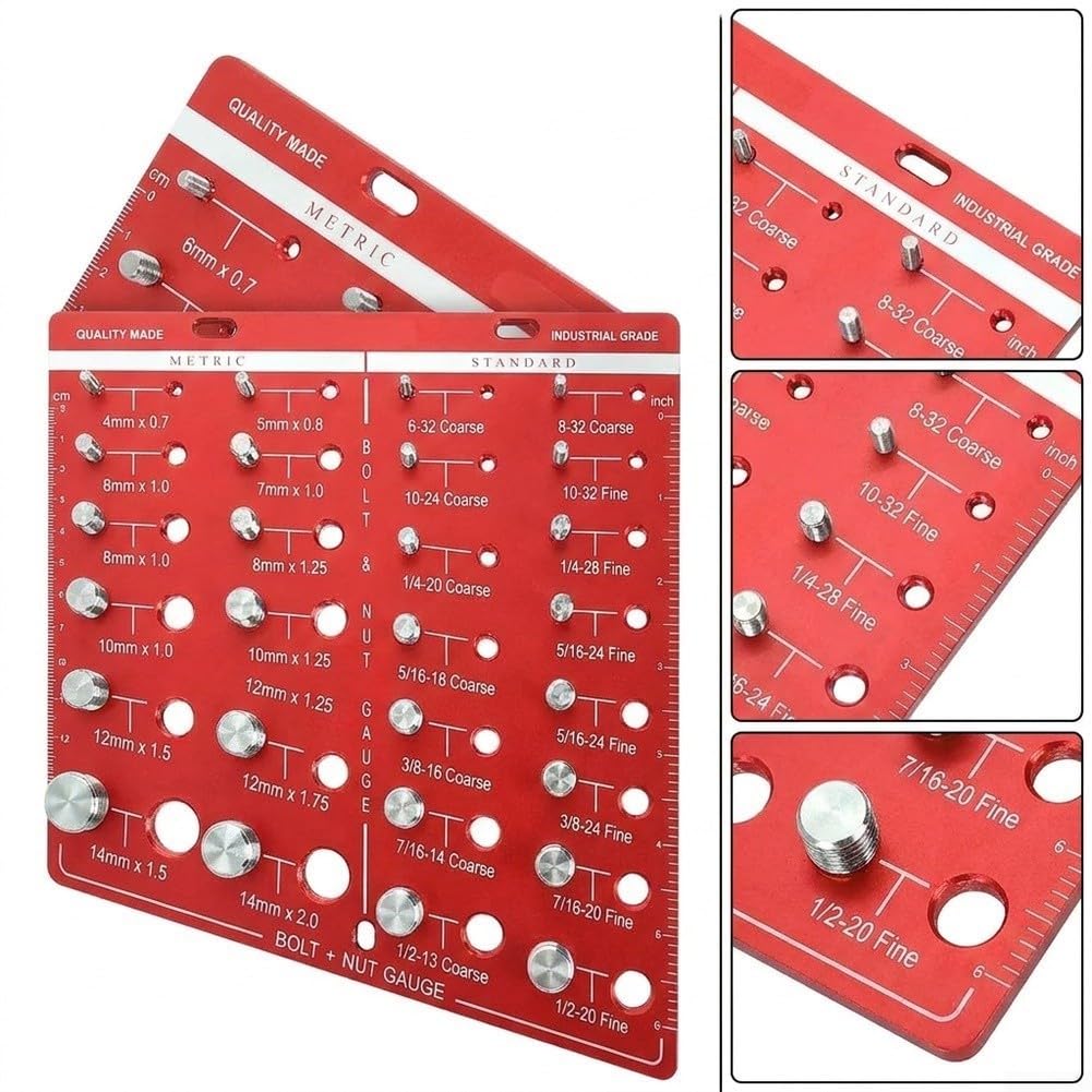 Calibro di filettatura preciso in lega di alluminio, set per viti metriche e SAE, identificazione rapida in officina e auto, robusto strumento di misurazione anodizzato, 22,5 x 21,3 x 3 cm
