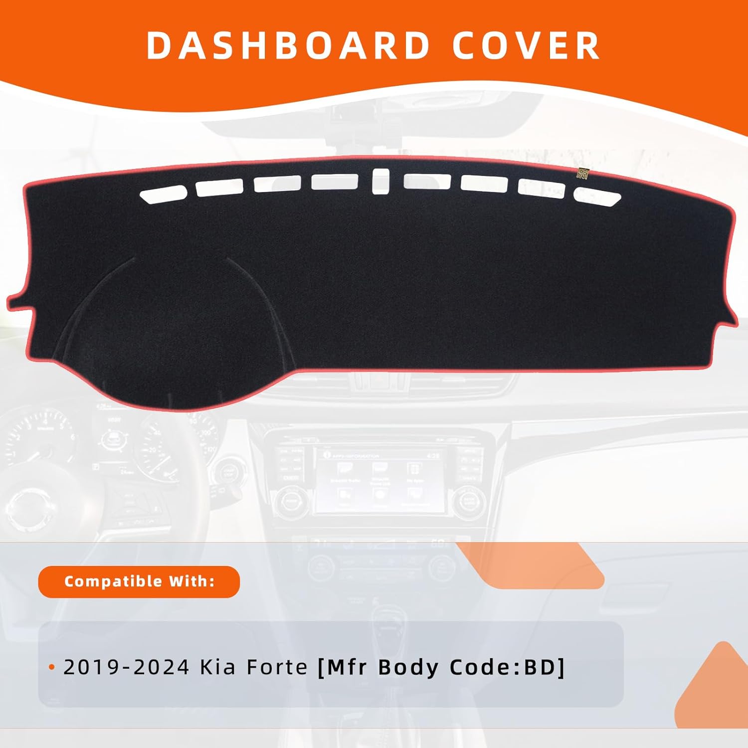 KEYOOG Dashboard Cover Dash Mat Fit for K-IA Forte 2024 2023 2022 2021 2020 2019, Car Dash Board Mat Anti-Glare Carpet, Non-Slip Pad Sunshield Protector (Red Border Banding)