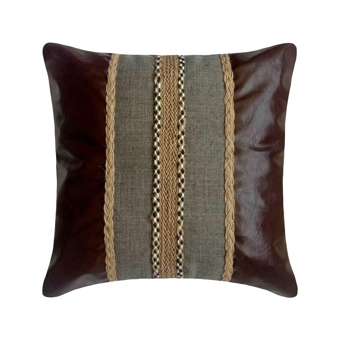 The HomeCentric Decorative Black & Brown Pack of 2, 65x65 cm (26"x26") Euro Shams, Faux Leather Patchwork Leather Euro Shams, Geometric Pattern Modern Style - Leatherpolis โ image 1