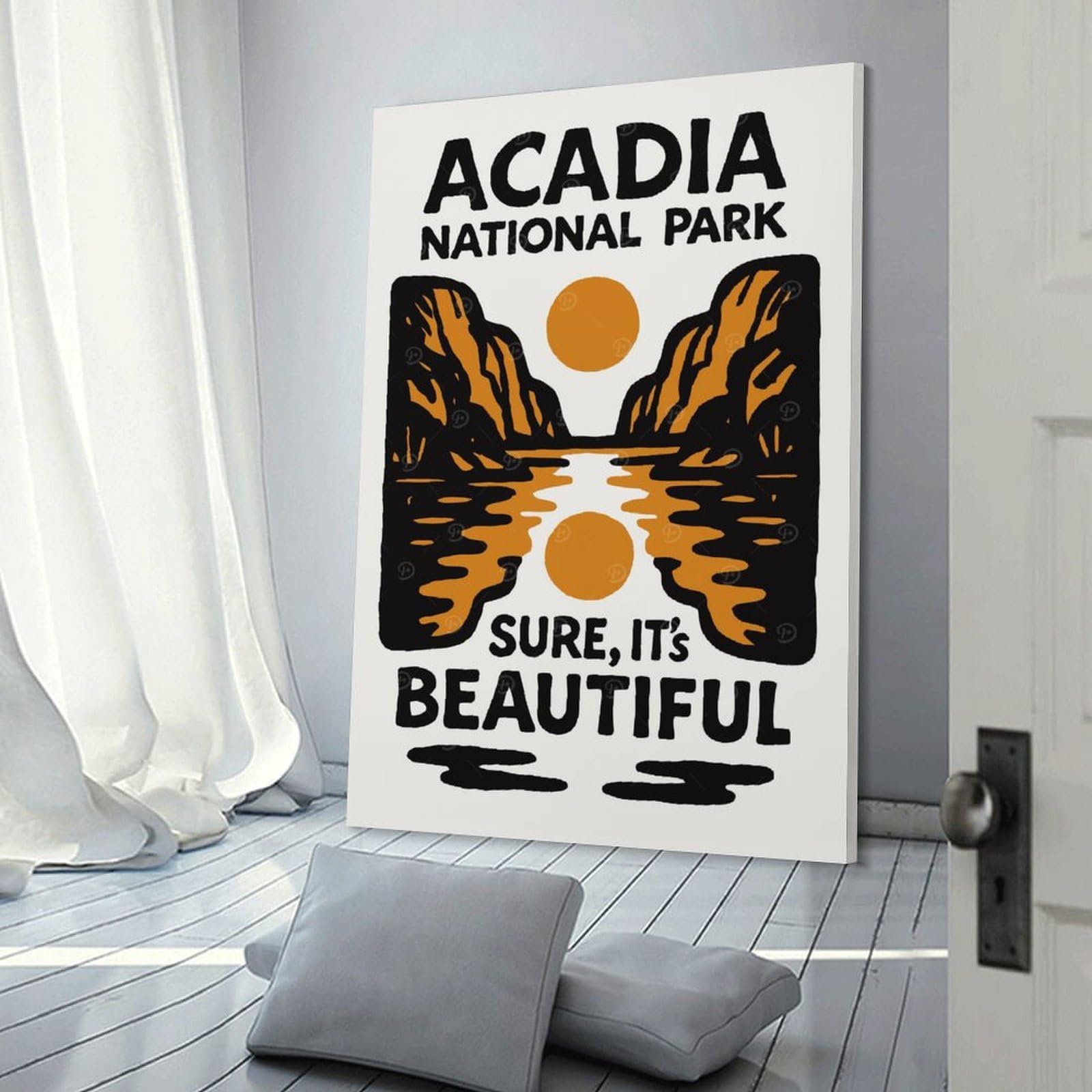 Junmoney Frame-Style-11-2 Acadia National Park Graphic Design Canvas Wall Decor, 24X36inch(60X90cm), For Apartment Walls, Studios Or Work Areas, Decorative Canvas Decor For Home Updates