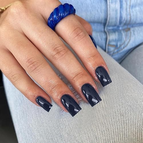 Miniatura 10 de Uñas postizas a presión color rosa bebé, uñas postizas cuadradas medianas con pegamento en uñas de longitud media, uñas acrílicas cortas con rosado