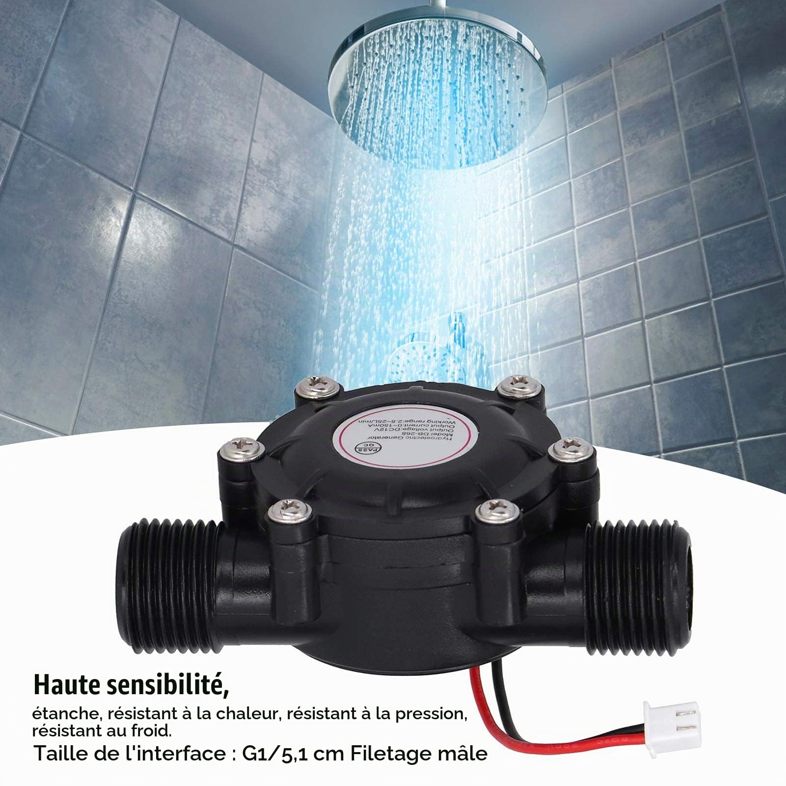 Turbine Hydraulique Générateur de Turbine à Eau DB-268, DC 12V Micro-turbine hydraulique Générateur d'eauAvec Filetage Mâle G1/2in, Pour Douche Lumineuse, éCran de Douche LED