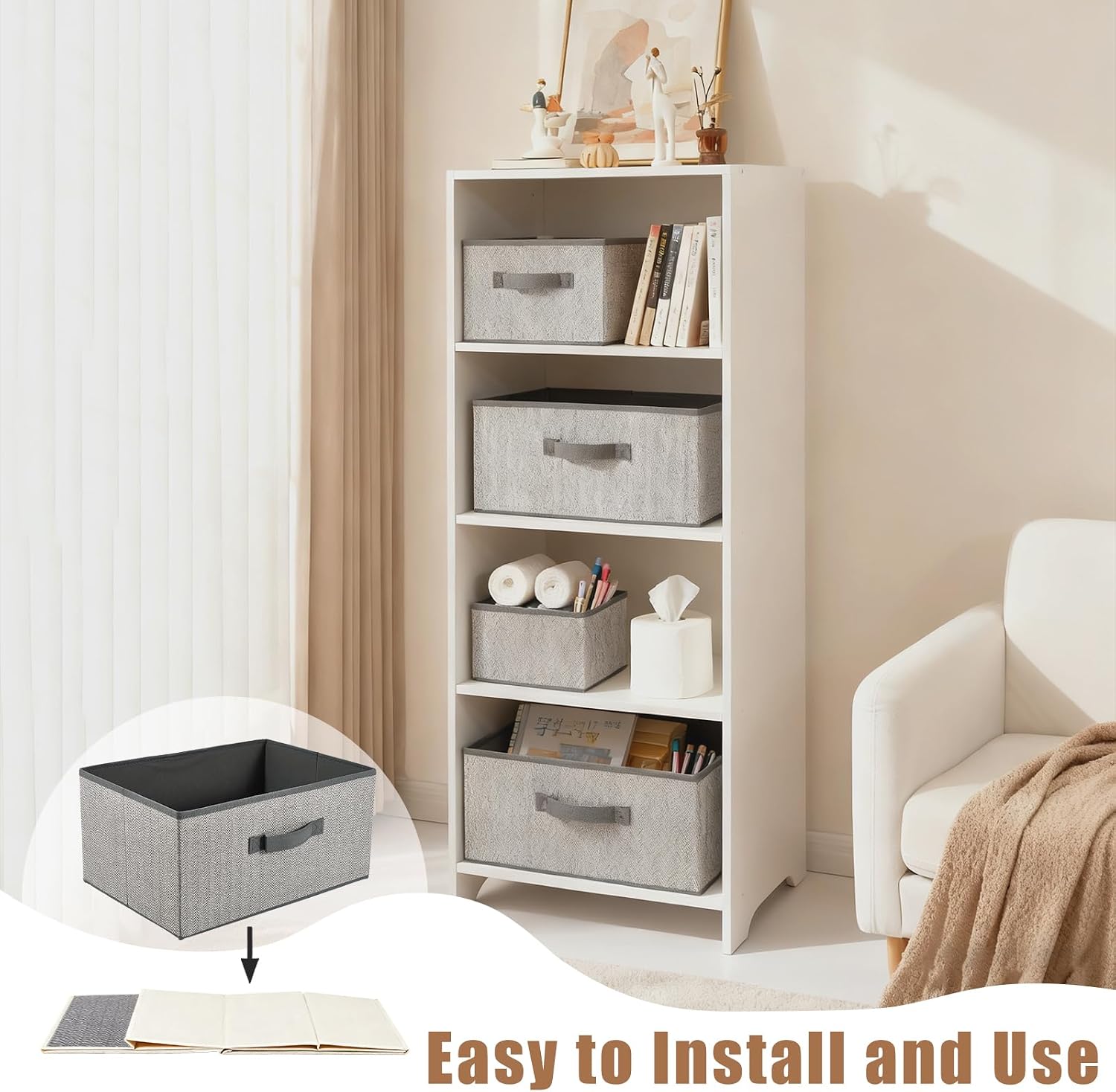 DAYARD Fabric Bins [1-Pack], Foldable Cube Baskets Storage Boxes for Shelves, Closet, Bookshelf, Nursery Organizer Containers (grey, medium)