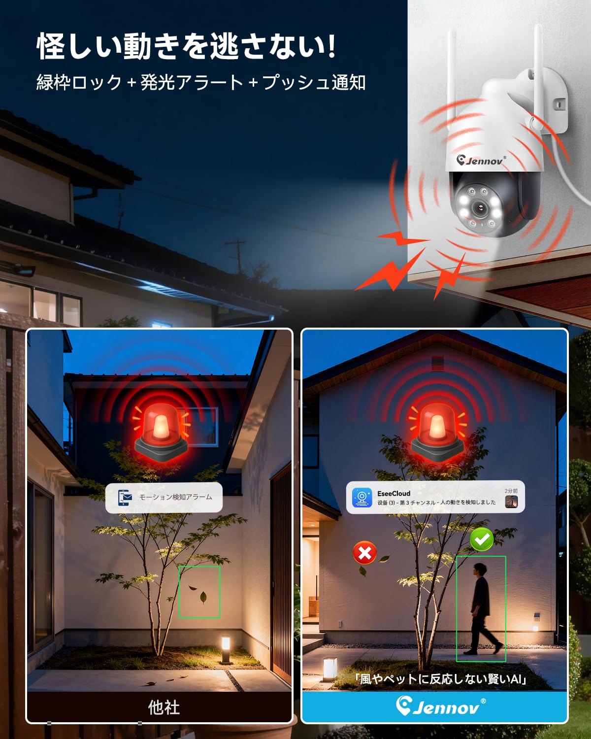 防犯カメラ 屋外 800万画素 三画面 人体検知 自動追跡 遠隔監視 夜間撮影 Amazon.co.jp: Jennov 防犯カメラ 屋外 800万画素NVR対応 4台セット AI