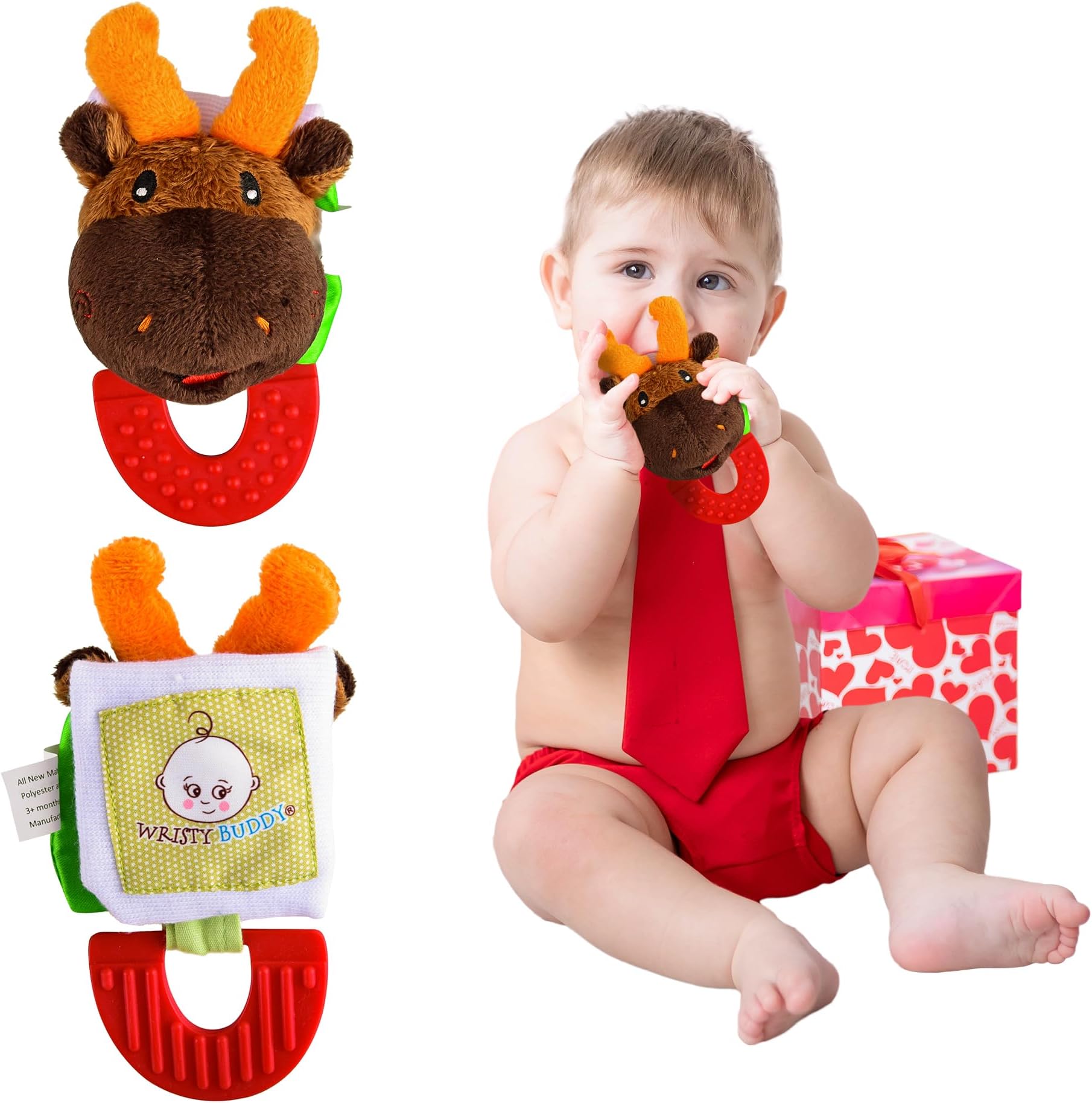 Teething Ring for Babies 0-6 8 10 12 Months | Cute Soft Moose Animal Teething Toys & Gloves | Baby Teething Relief Toy Pack | Infant Chew Toys for 3-6 Months, 1 2 3 Years