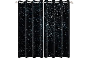 Starry Starry Sky Window Curtains: Blue Stars on Night Sky Ambiance