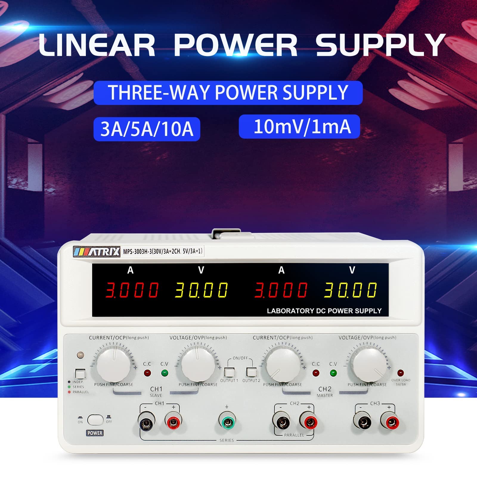 MATRIX MPS3005H3 Adjustable Linear Benchtop DC Power Supply Digital Regulated Lab Grade 30V 5A