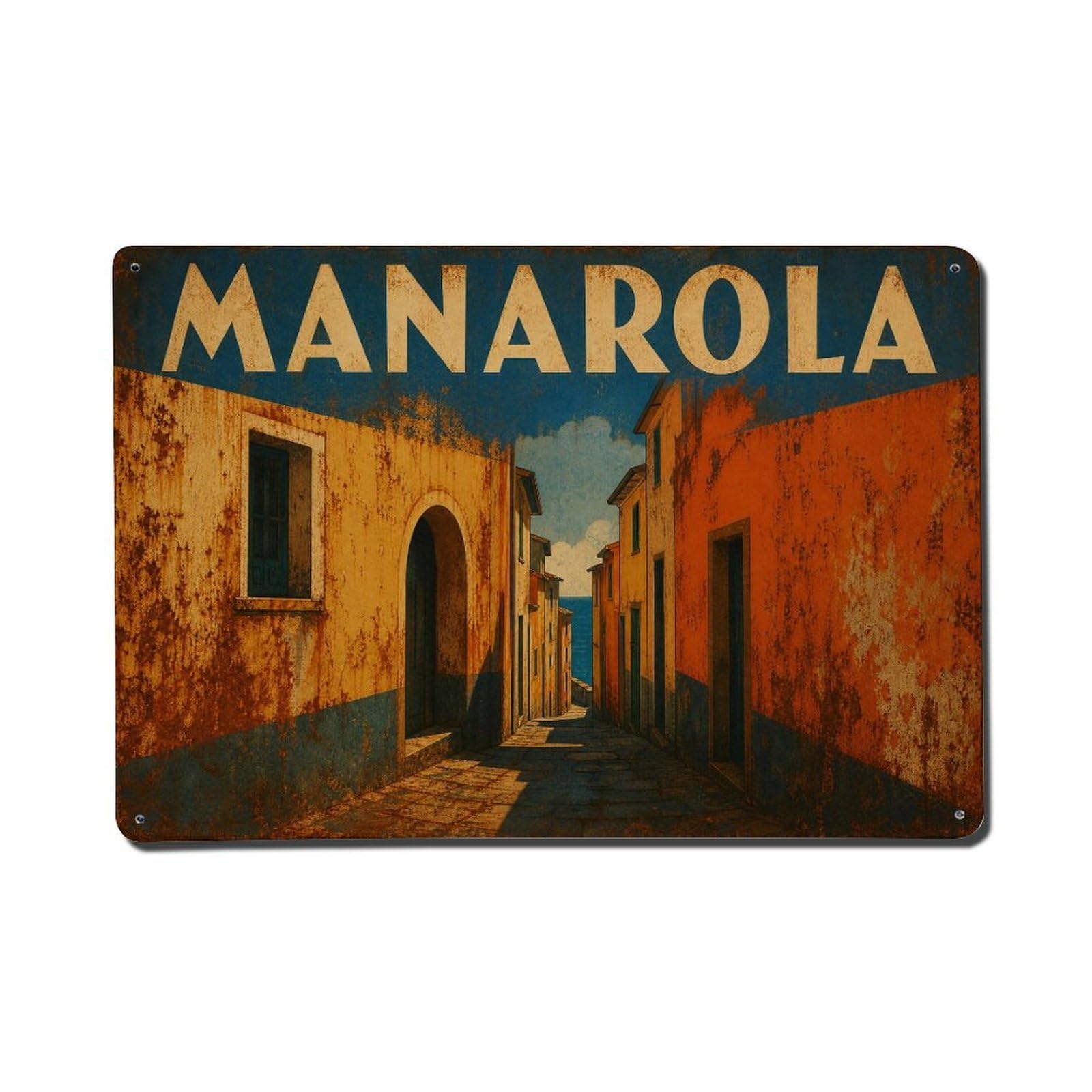Metal Tin Sign Manarola Italy Vintage Travel