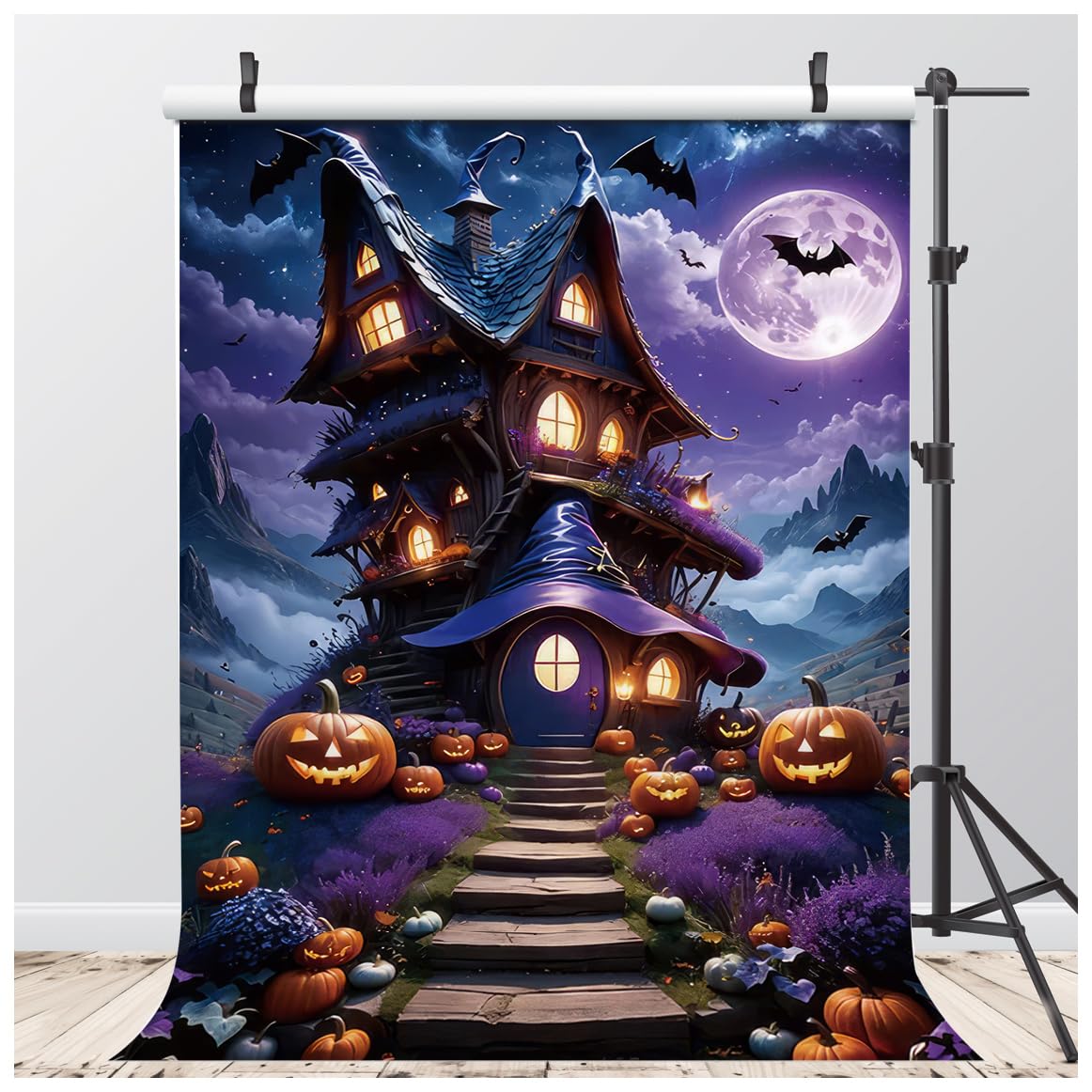 Toile De Fond Halloween 7x5 Pieds - Château Hanté Pleine Lune, Vinyle, Pour Photo Et Décoration - 5