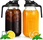 2 Pitcher en verre d'emballage avec couvercle, 64oz Pitcher en verre étanche avec limace, jug d'eau de la bouche large pour le café de la brasserie froide, jus, lait, thé glacé, jugg de lait maternel avec bouchon en flip