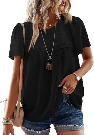 Falechay Womens Summer Tops Flowy Boho Shirts Dressy Casual Short Sleeve
