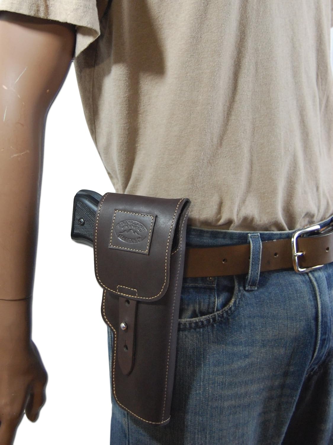 Barsony New Brown Leather Flap OWB Holster for Full Size 9mm 40 45 Pistols