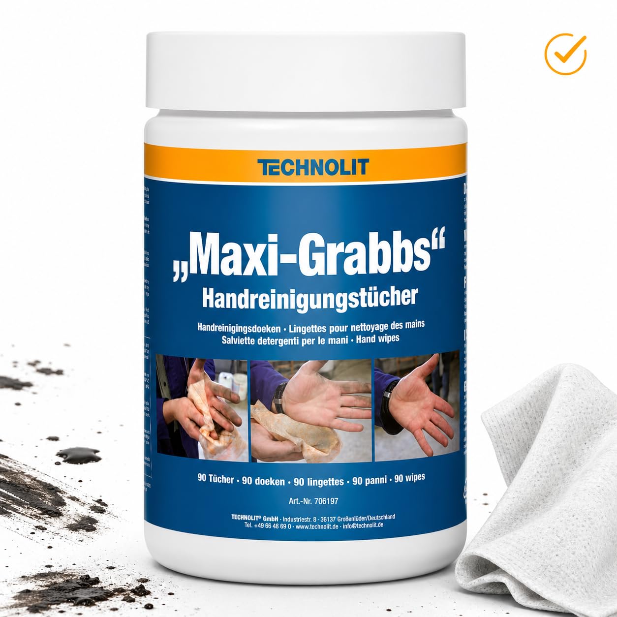 TECHNOLIT Maxi-Grabbs Handreinigungstücher 90 Stück | NSF-zertifiziert