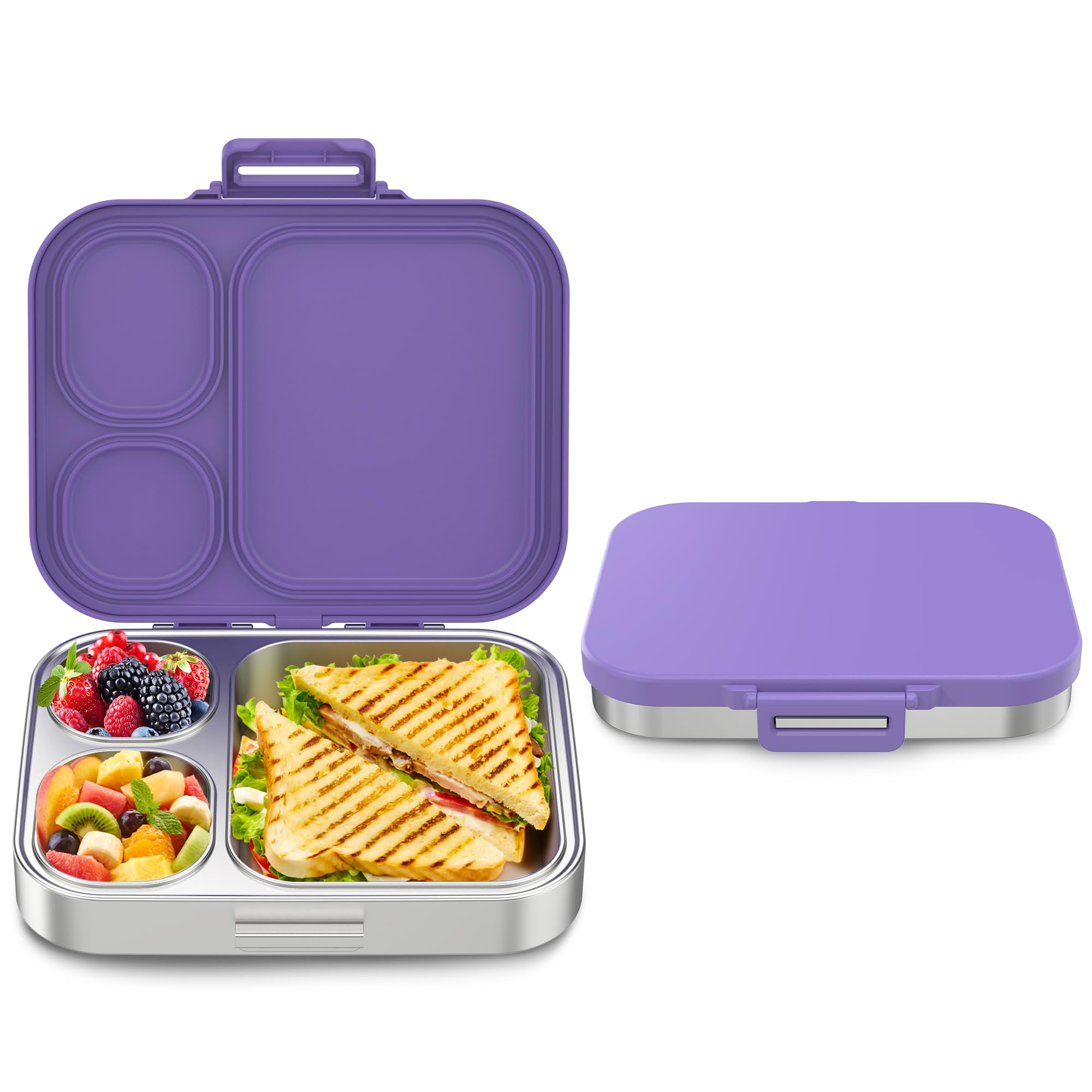 Photo 1 of Howeemo Stainless Steel Bento Box - Purple, 3 Compartments